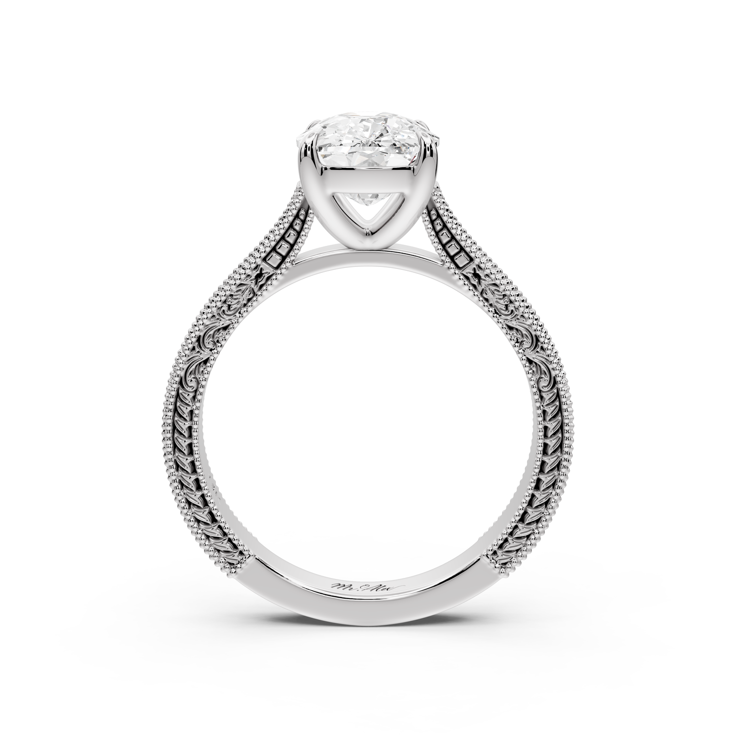 Daniel - 3ct platinum Ecushion Vintage-Inspired Solitaire Engagement Ring with Hand-Engraved Milgrain Band