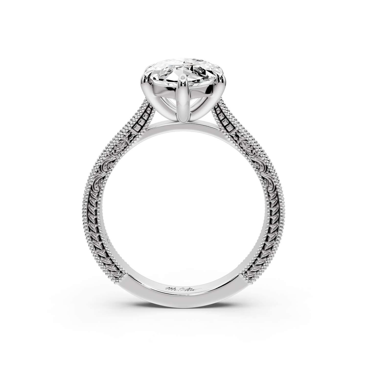 Daniel - 3ct platinum Marquise Vintage-Inspired Solitaire Engagement Ring with Hand-Engraved Milgrain Band
