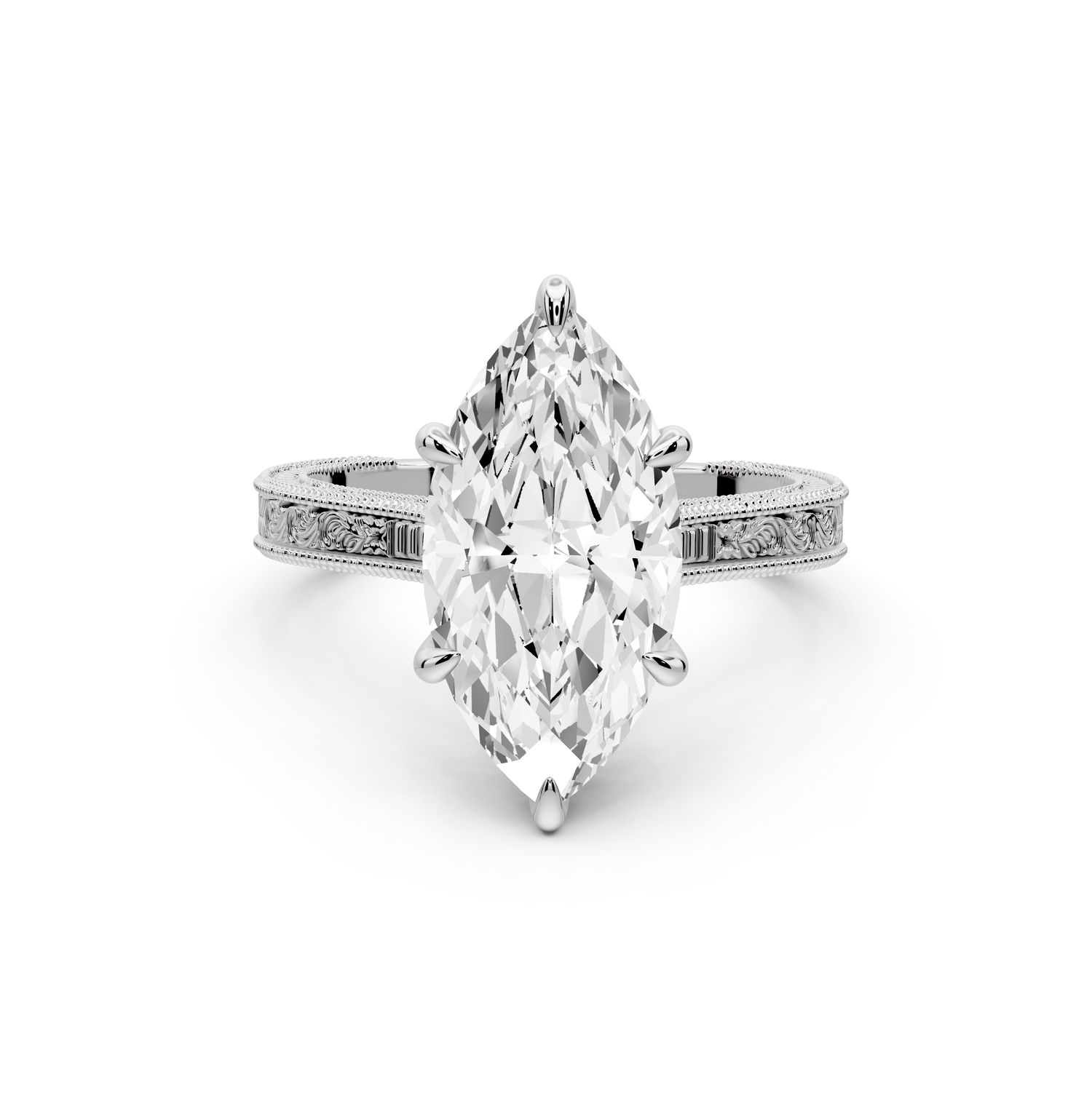 Daniel - 3ct platinum Marquise Vintage-Inspired Solitaire Engagement Ring with Hand-Engraved Milgrain Band