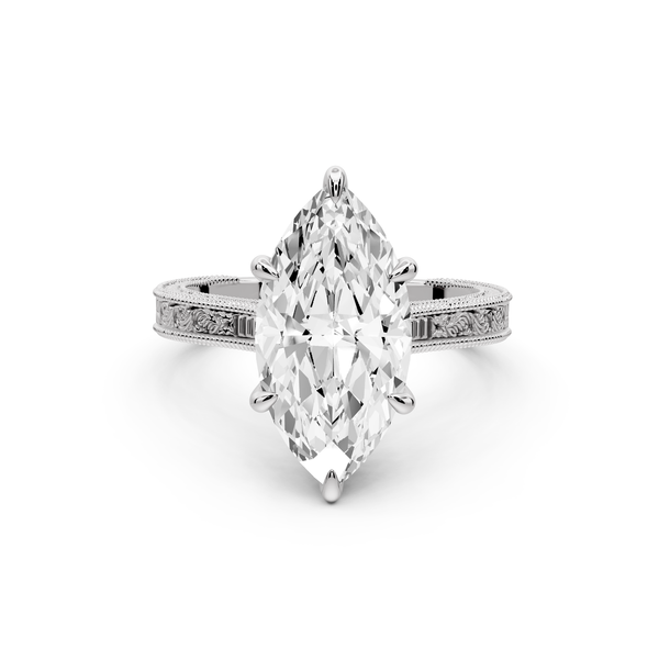 Daniel - 3ct platinum Marquise Vintage-Inspired Solitaire Engagement Ring with Hand-Engraved Milgrain Band