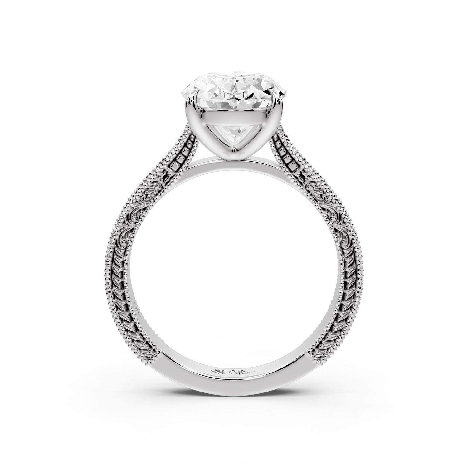 Daniel - 3ct platinum Oval Vintage-Inspired Solitaire Engagement Ring with Hand-Engraved Milgrain Band