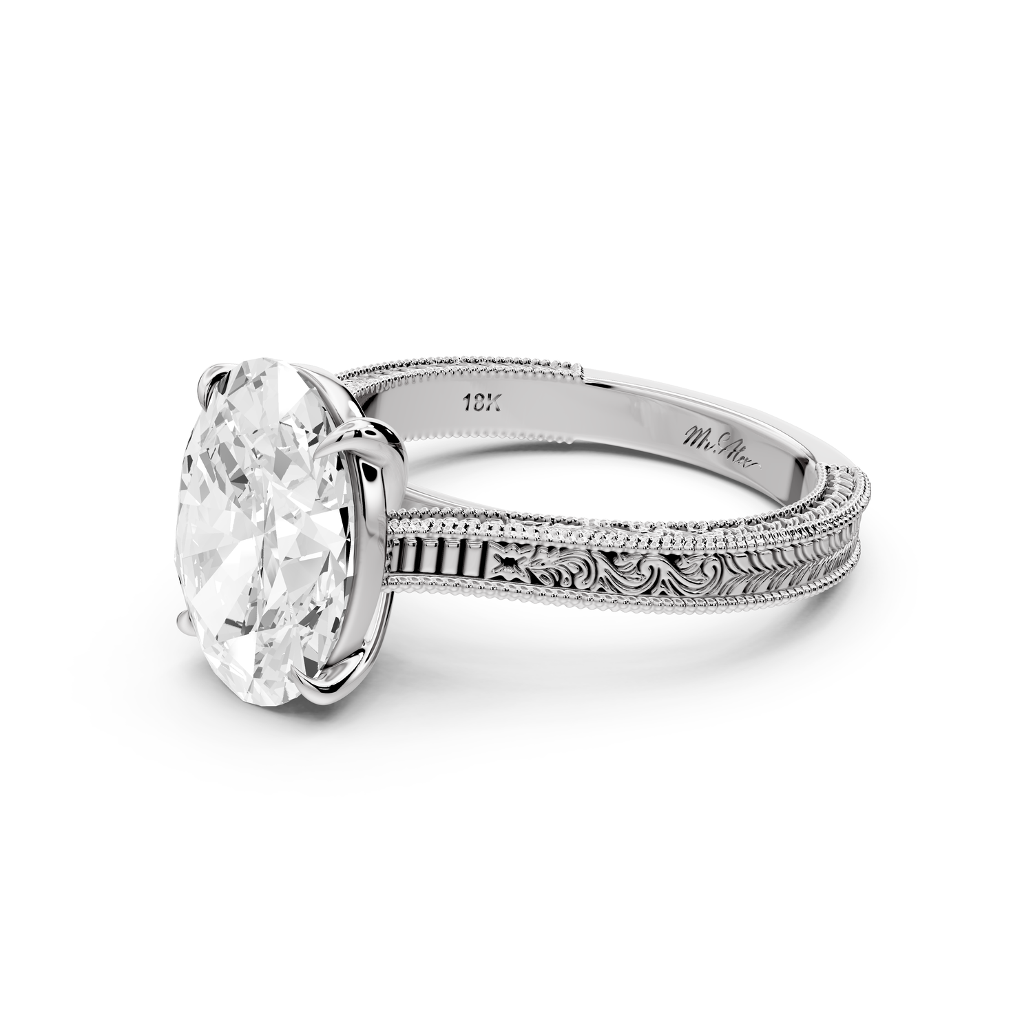 Daniel - 3ct platinum Oval Vintage-Inspired Solitaire Engagement Ring with Hand-Engraved Milgrain Band