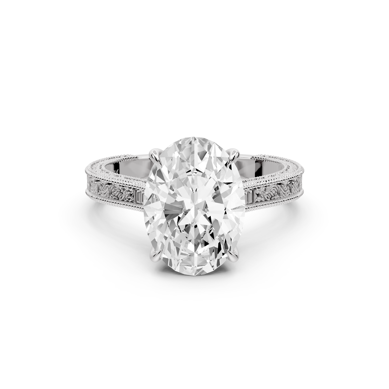 Daniel - 3ct platinum Oval Vintage-Inspired Solitaire Engagement Ring with Hand-Engraved Milgrain Band