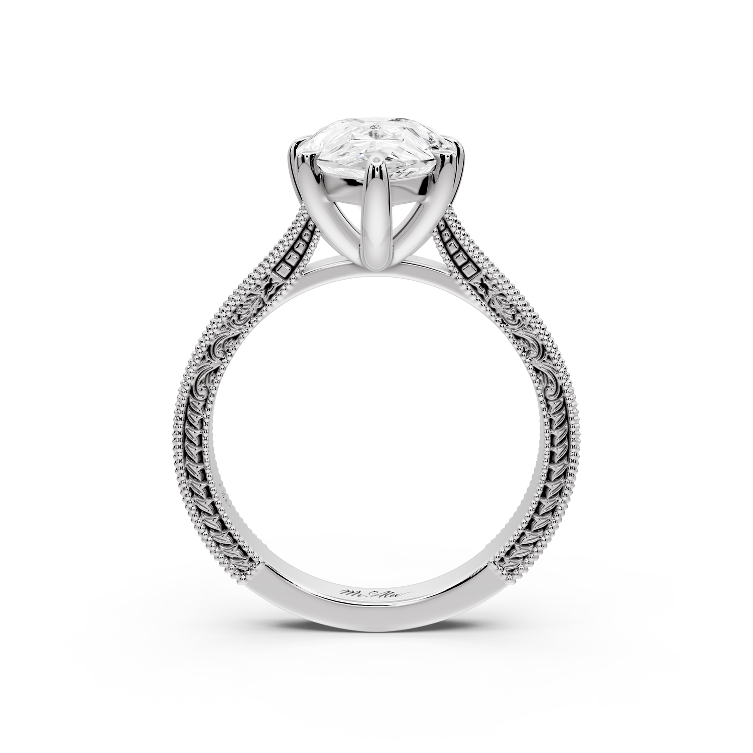 Daniel - 3ct platinum Pear Vintage-Inspired Solitaire Engagement Ring with Hand-Engraved Milgrain Band