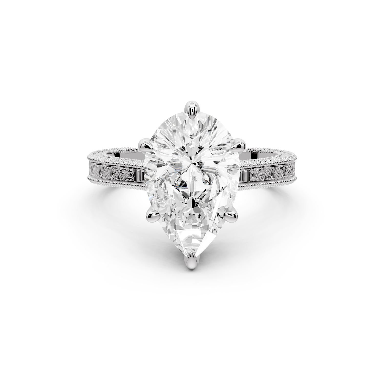 Daniel - 3ct platinum Pear Vintage-Inspired Solitaire Engagement Ring with Hand-Engraved Milgrain Band