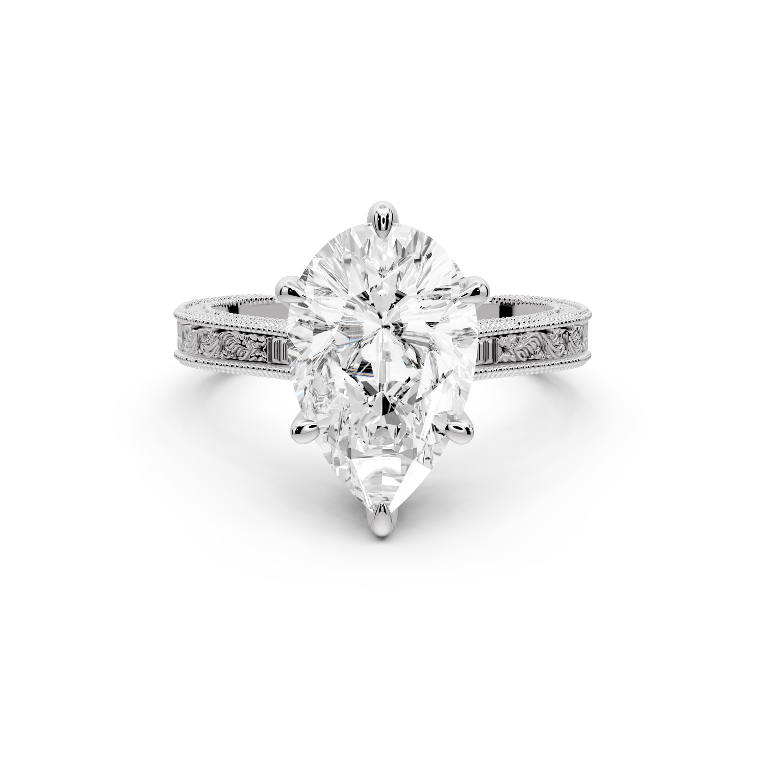 Daniel - 3ct platinum Pear Vintage-Inspired Solitaire Engagement Ring with Hand-Engraved Milgrain Band