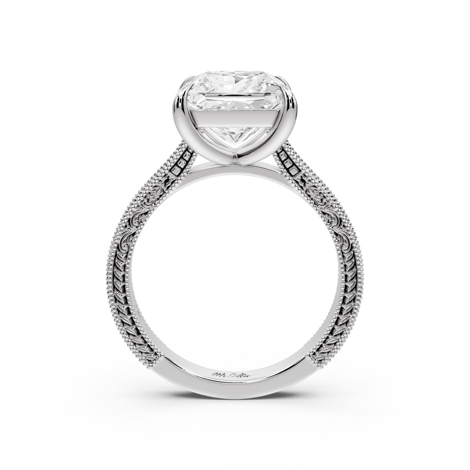 Daniel - 3ct platinum Princess Vintage-Inspired Solitaire Engagement Ring with Hand-Engraved Milgrain Band