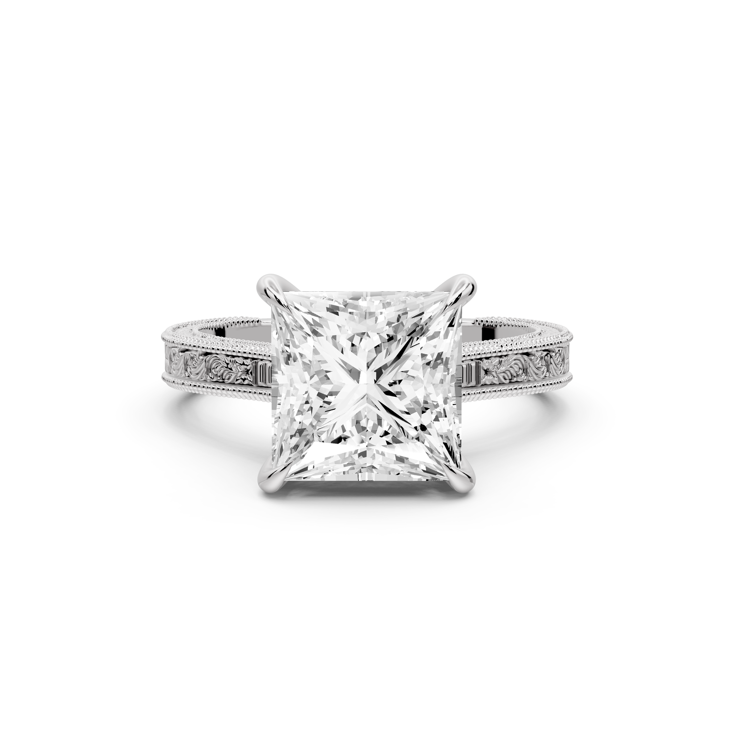 Daniel - 3ct platinum Princess Vintage-Inspired Solitaire Engagement Ring with Hand-Engraved Milgrain Band