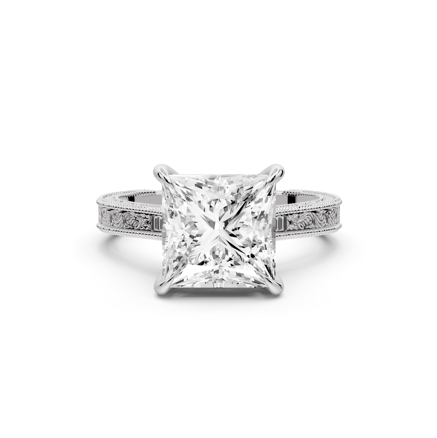 Daniel - 3ct platinum Princess Vintage-Inspired Solitaire Engagement Ring with Hand-Engraved Milgrain Band