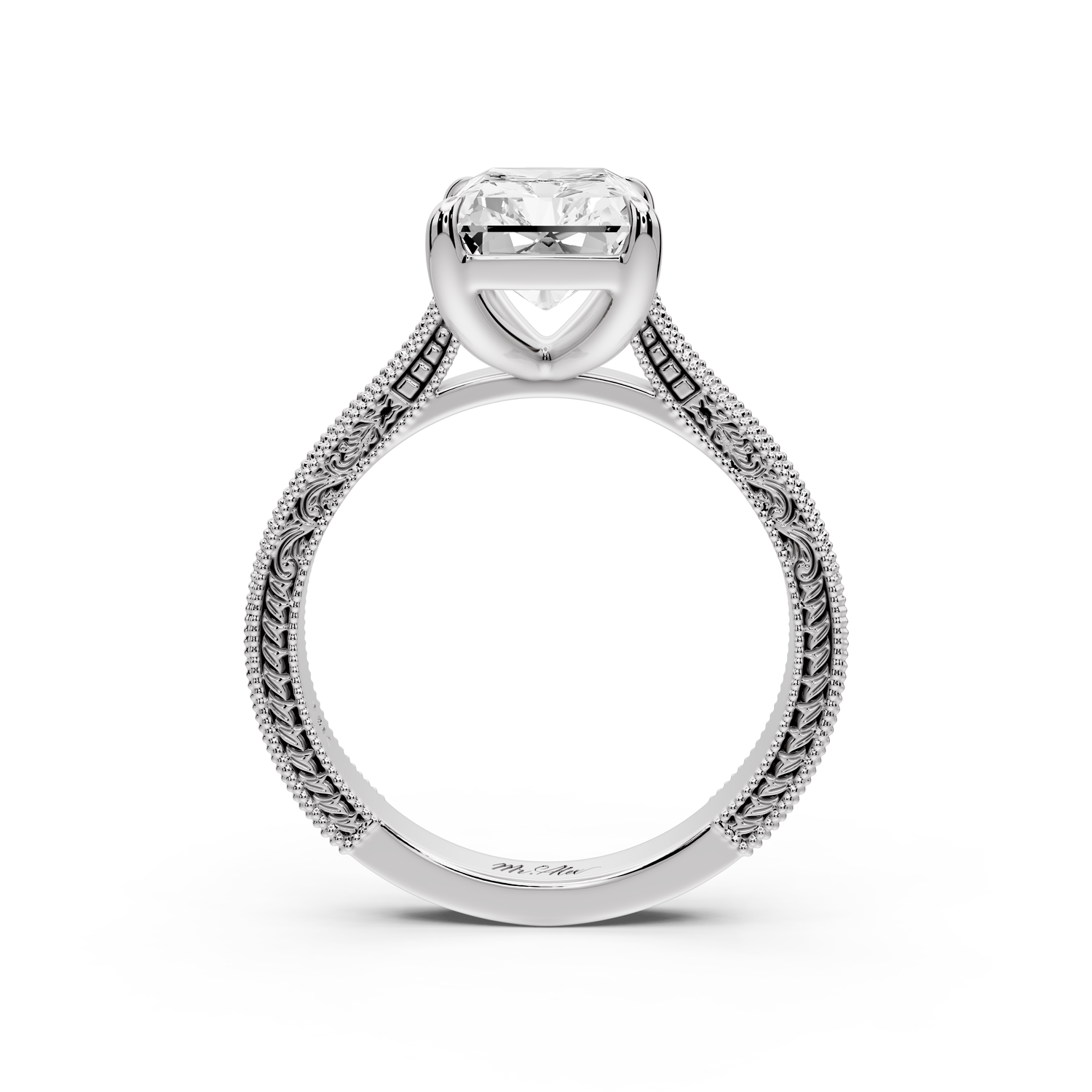 Daniel - 3ct platinum Radiant Vintage-Inspired Solitaire Engagement Ring with Hand-Engraved Milgrain Band