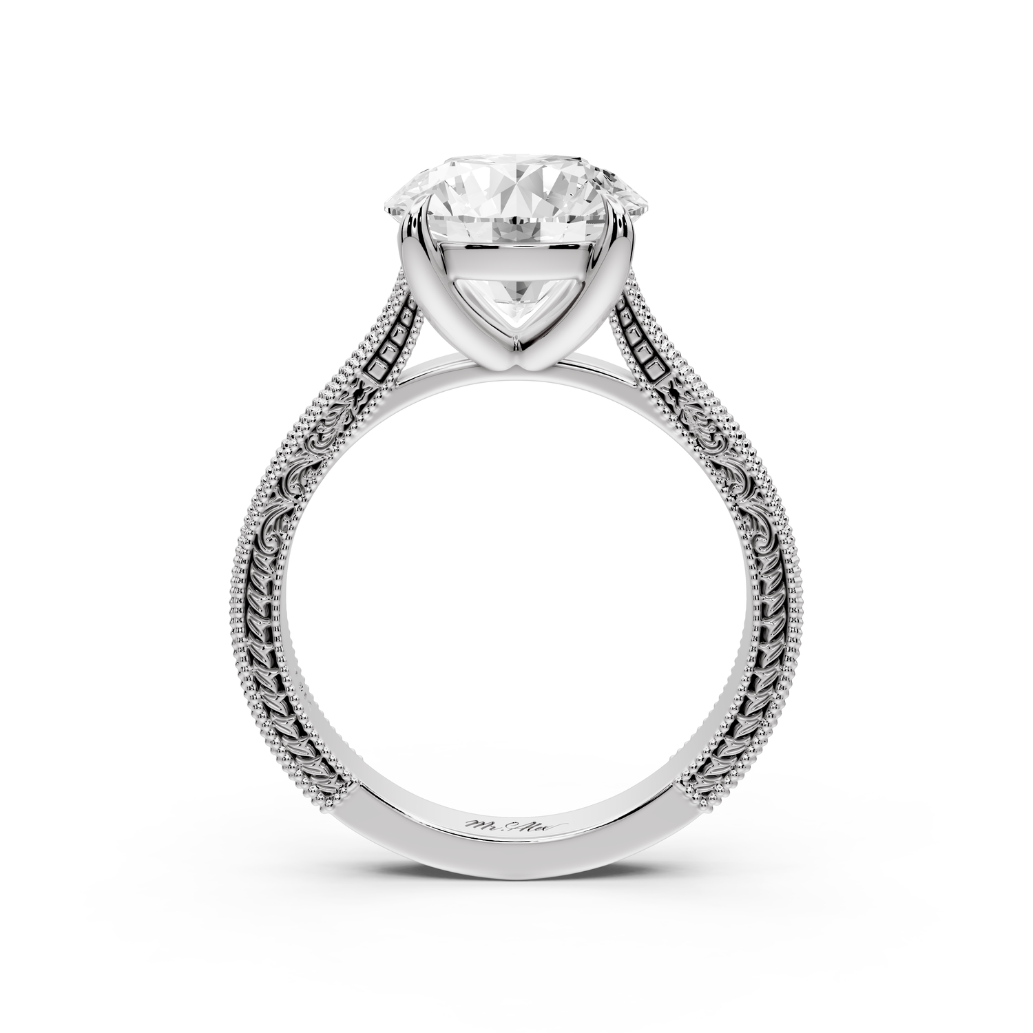 Daniel - 3ct platinum Round Vintage-Inspired Solitaire Engagement Ring with Hand-Engraved Milgrain Band