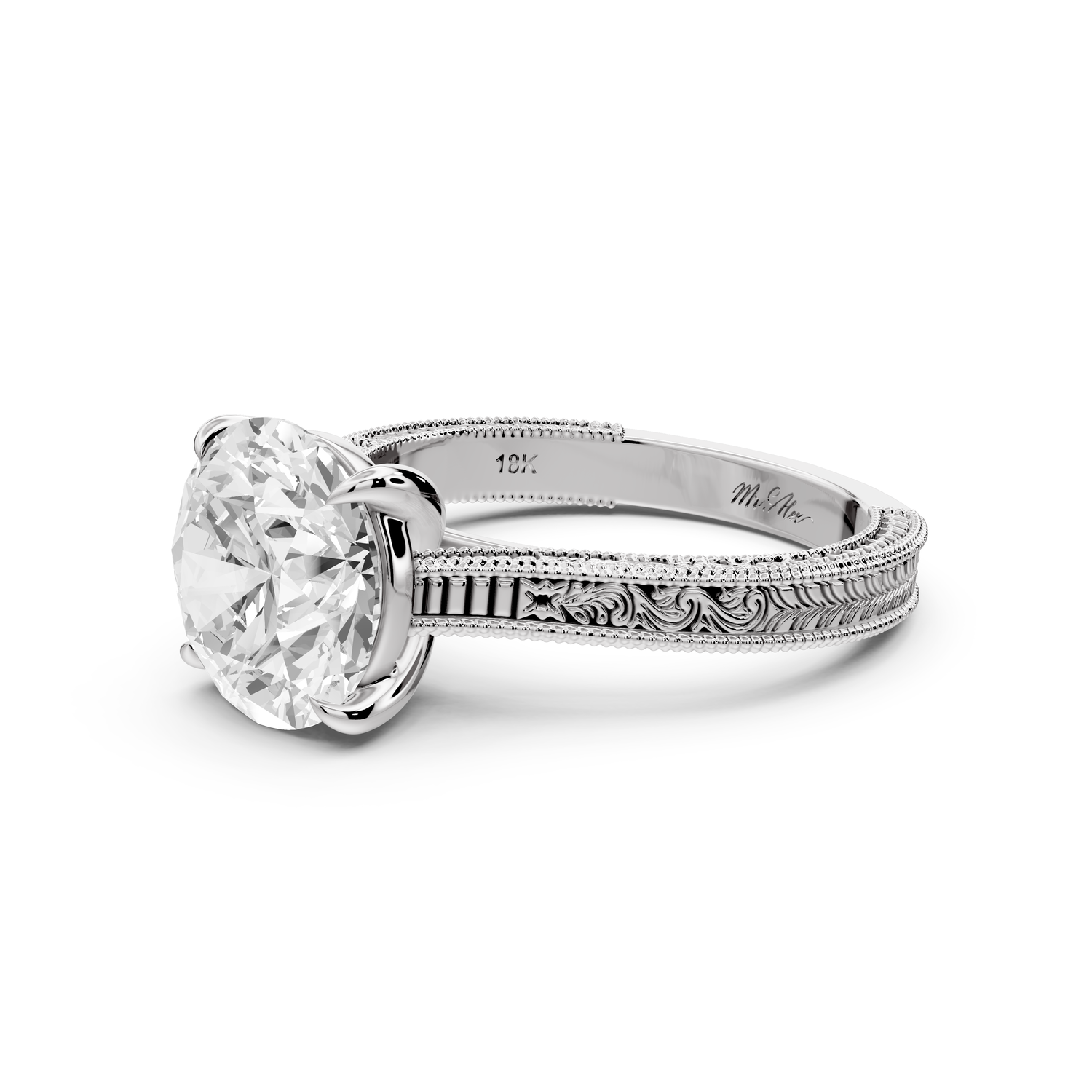 Daniel - 3ct platinum Round Vintage-Inspired Solitaire Engagement Ring with Hand-Engraved Milgrain Band