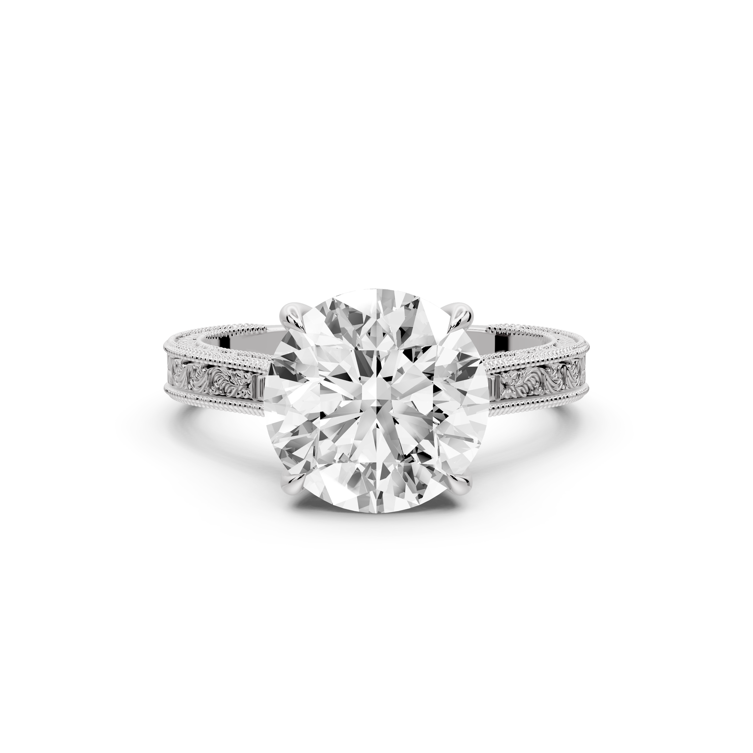Daniel - 3ct platinum Round Vintage-Inspired Solitaire Engagement Ring with Hand-Engraved Milgrain Band