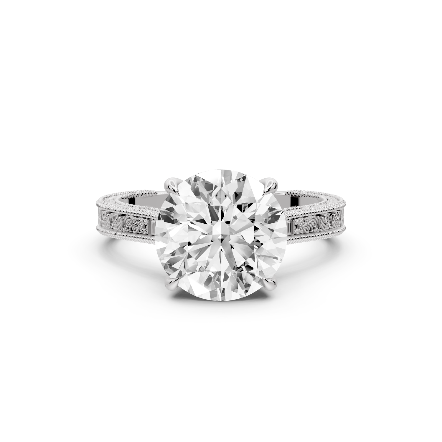 Daniel - 3ct platinum Round Vintage-Inspired Solitaire Engagement Ring with Hand-Engraved Milgrain Band