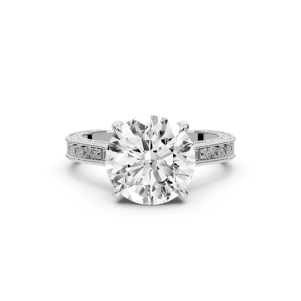 Daniel - 3ct platinum Round Vintage-Inspired Solitaire Engagement Ring with Hand-Engraved Milgrain Band