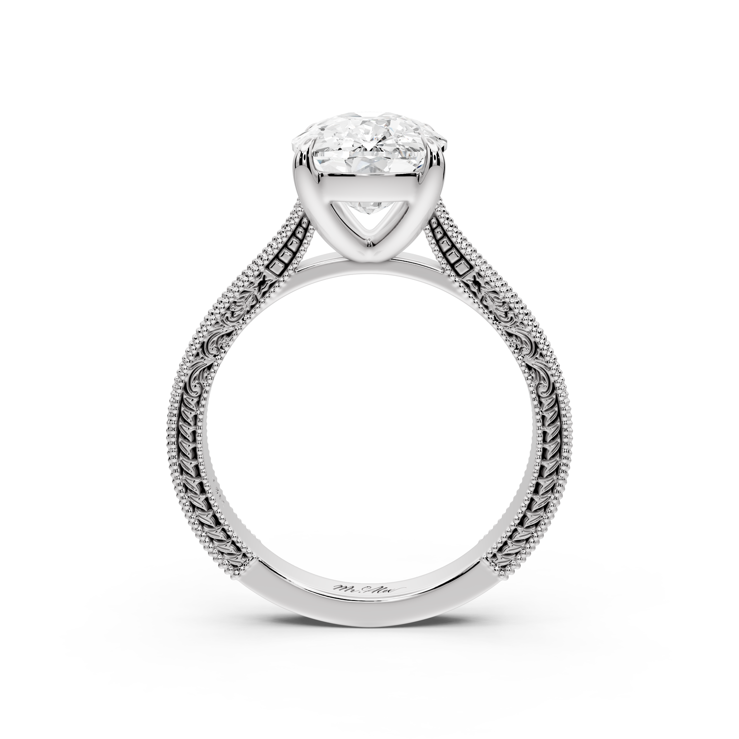 Daniel - 4ct platinum Ecushion Vintage-Inspired Solitaire Engagement Ring with Hand-Engraved Milgrain Band