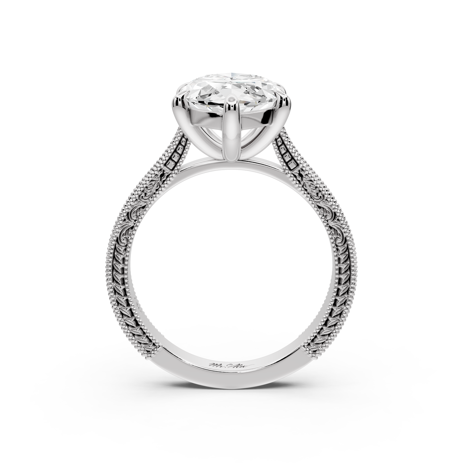 Daniel - 4ct platinum Marquise Vintage-Inspired Solitaire Engagement Ring with Hand-Engraved Milgrain Band