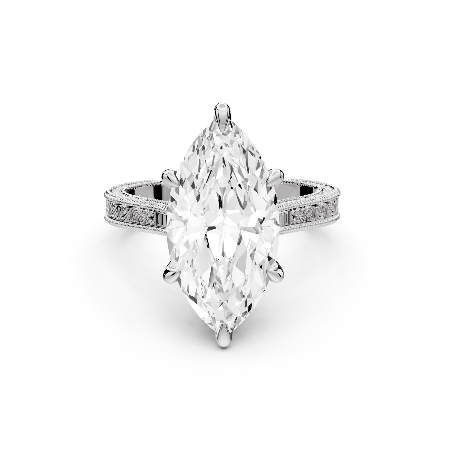 Daniel - 4ct platinum Marquise Vintage-Inspired Solitaire Engagement Ring with Hand-Engraved Milgrain Band
