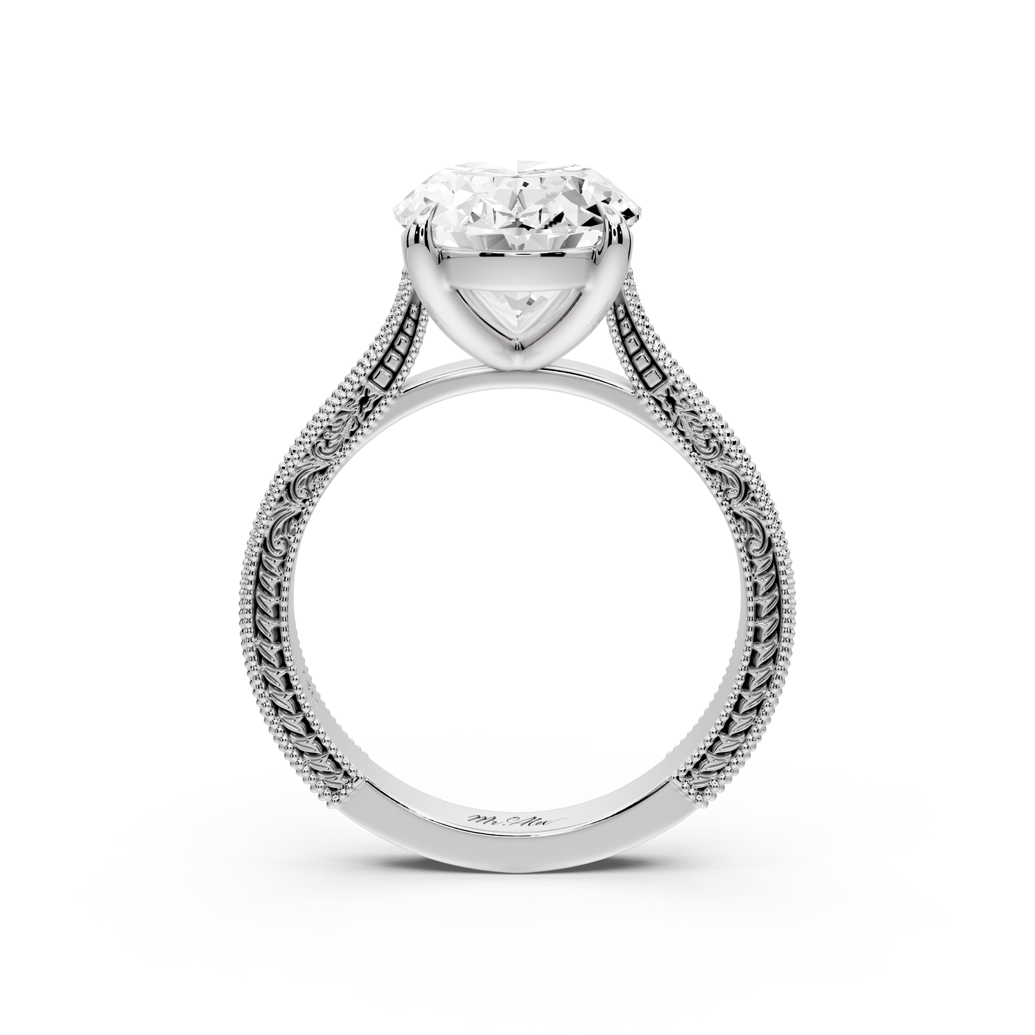 Daniel - 4ct platinum Oval Vintage-Inspired Solitaire Engagement Ring with Hand-Engraved Milgrain Band
