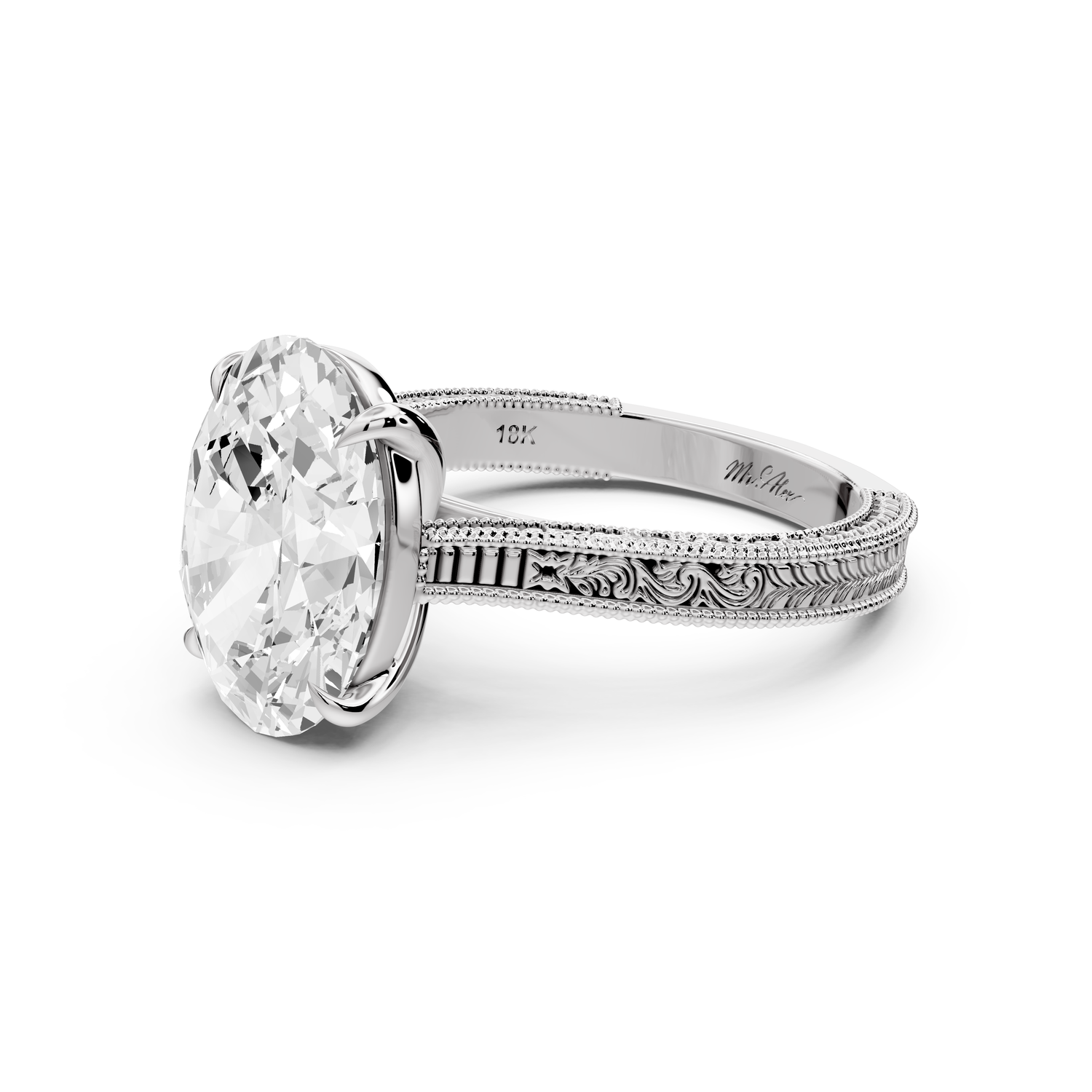 Daniel - 4ct platinum Oval Vintage-Inspired Solitaire Engagement Ring with Hand-Engraved Milgrain Band