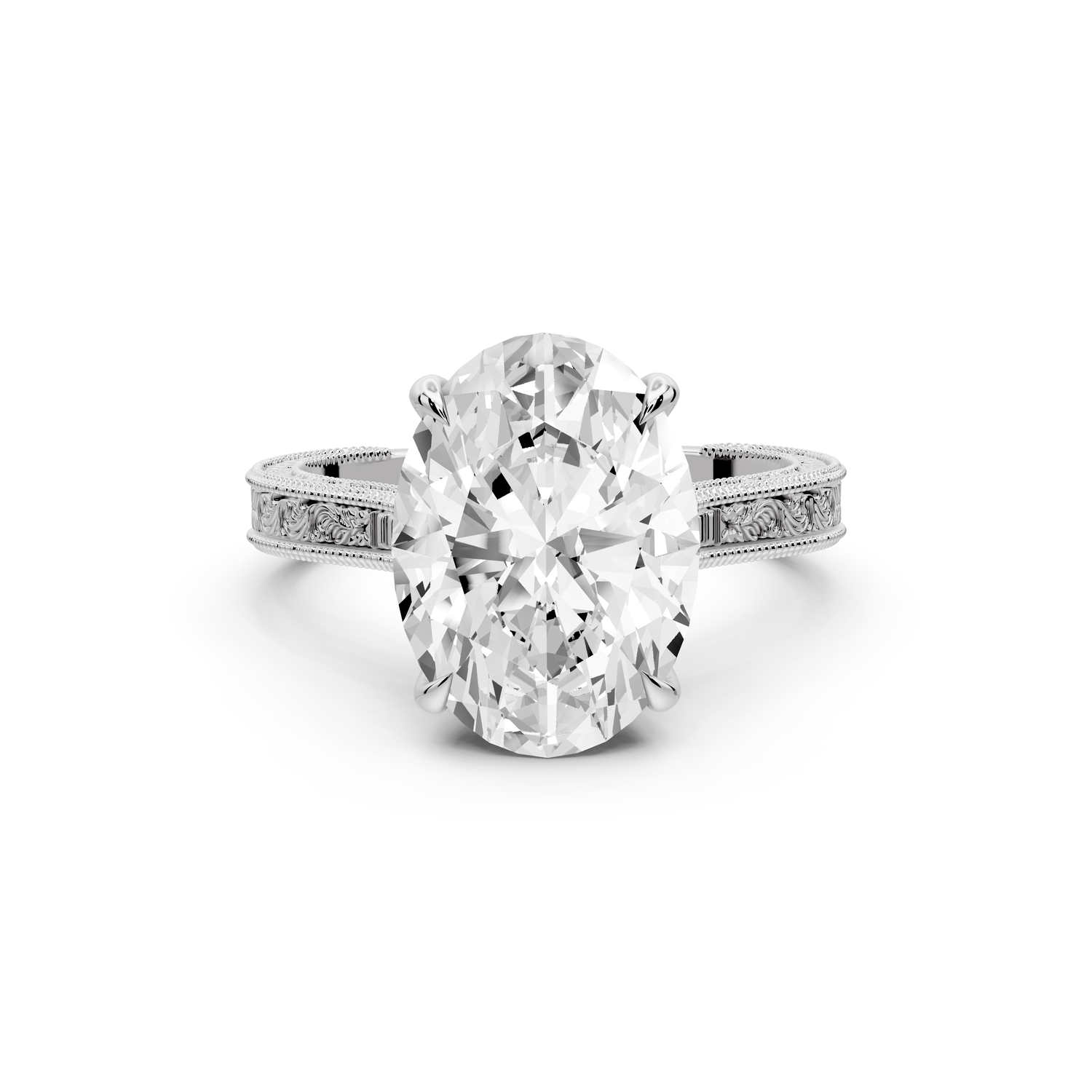 Daniel - 4ct platinum Oval Vintage-Inspired Solitaire Engagement Ring with Hand-Engraved Milgrain Band