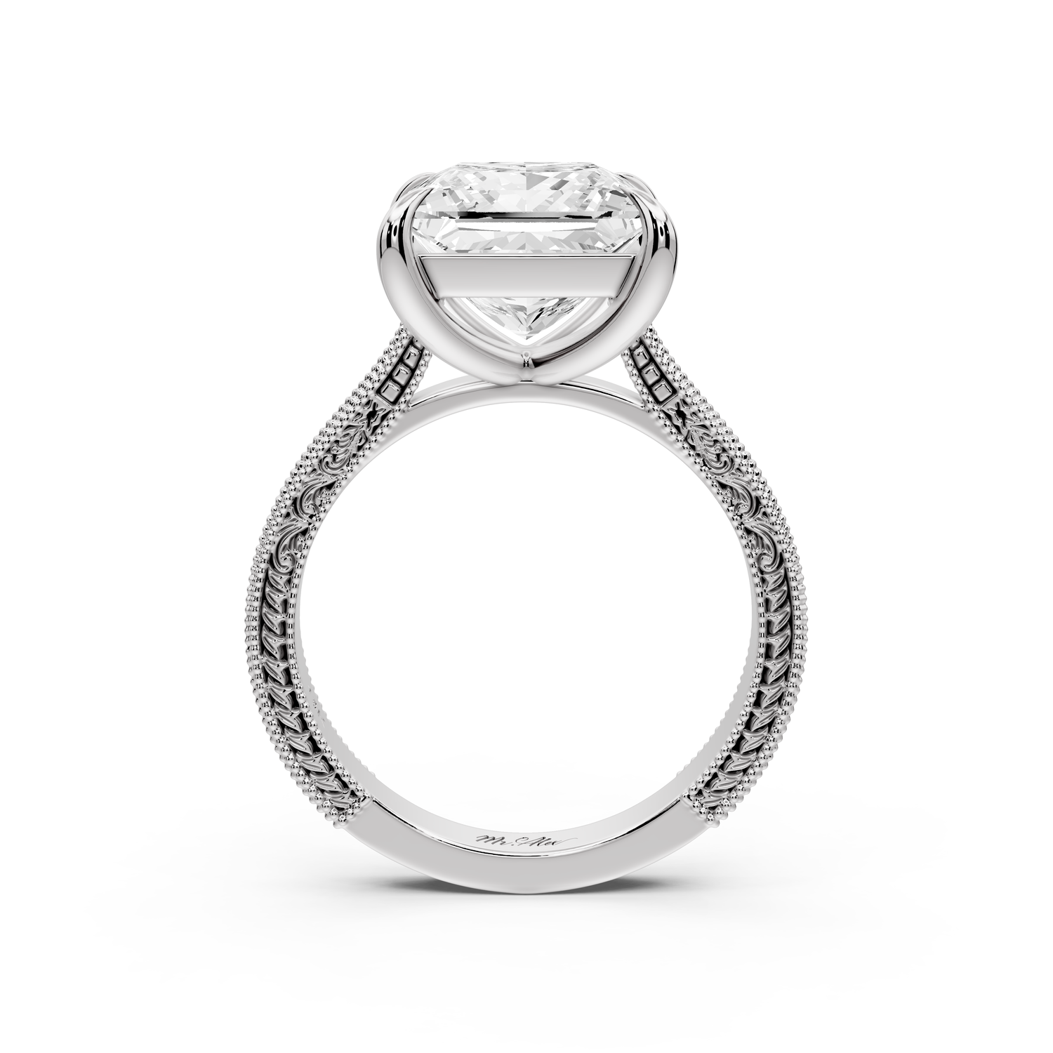 Daniel - 4ct platinum Princess Vintage-Inspired Solitaire Engagement Ring with Hand-Engraved Milgrain Band