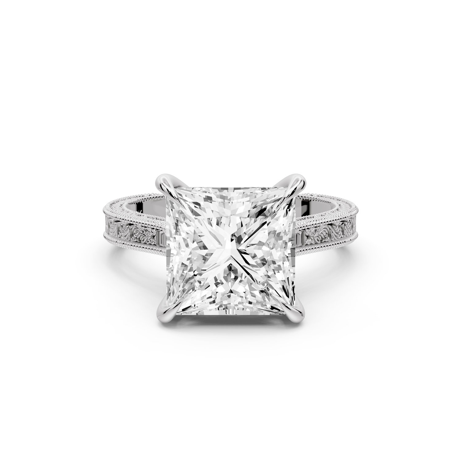 Daniel - 4ct platinum Princess Vintage-Inspired Solitaire Engagement Ring with Hand-Engraved Milgrain Band