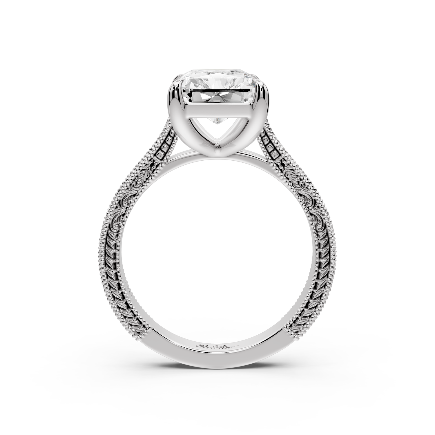 Daniel - 4ct platinum Radiant Vintage-Inspired Solitaire Engagement Ring with Hand-Engraved Milgrain Band
