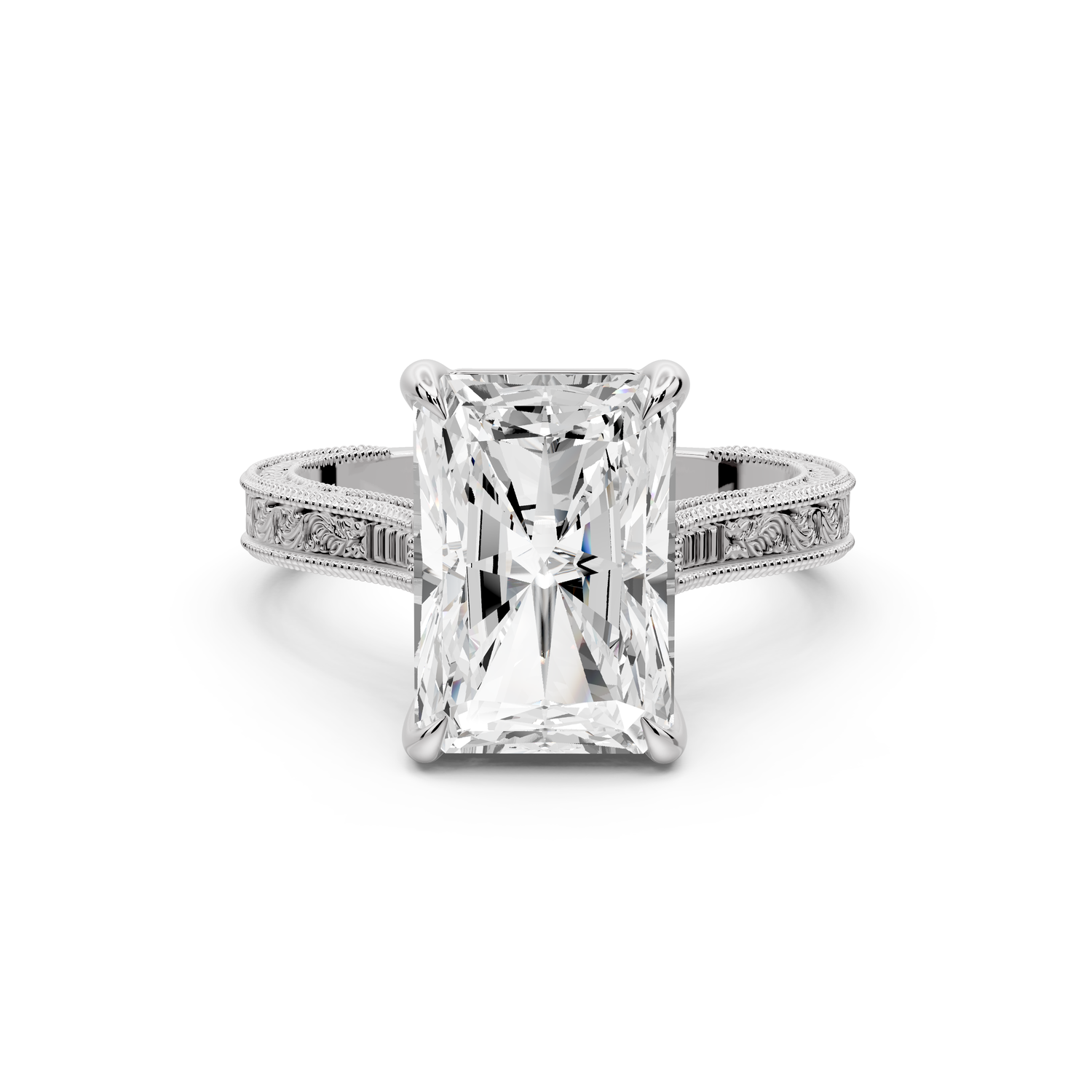 Daniel - 4ct platinum Radiant Vintage-Inspired Solitaire Engagement Ring with Hand-Engraved Milgrain Band