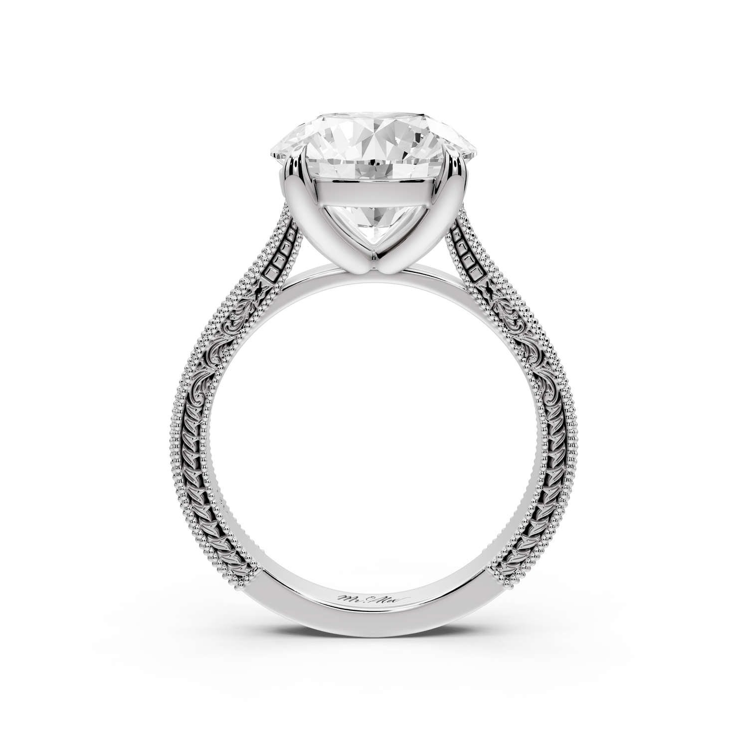 Daniel - 4ct platinum Round Vintage-Inspired Solitaire Engagement Ring with Hand-Engraved Milgrain Band