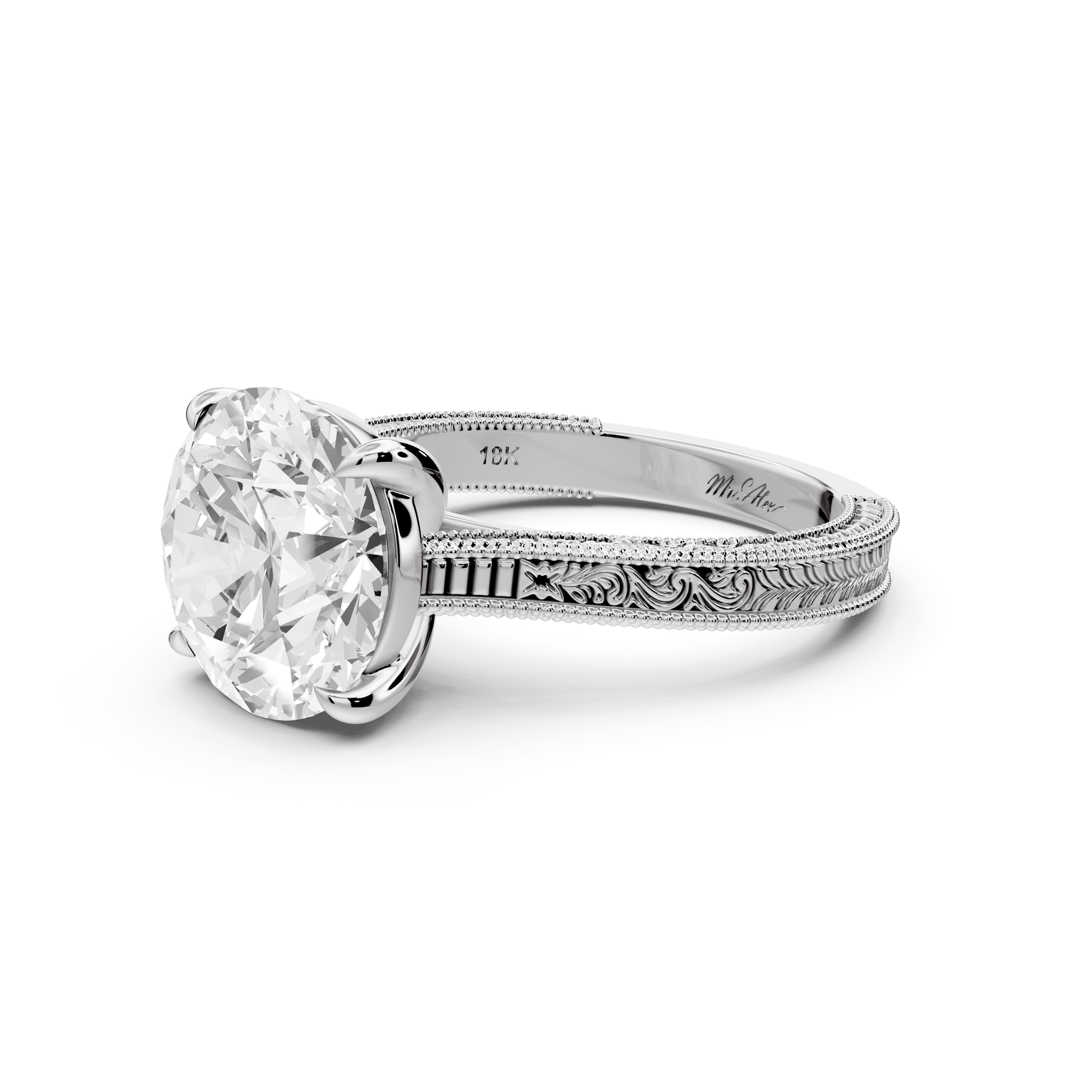 Daniel - 4ct platinum Round Vintage-Inspired Solitaire Engagement Ring with Hand-Engraved Milgrain Band
