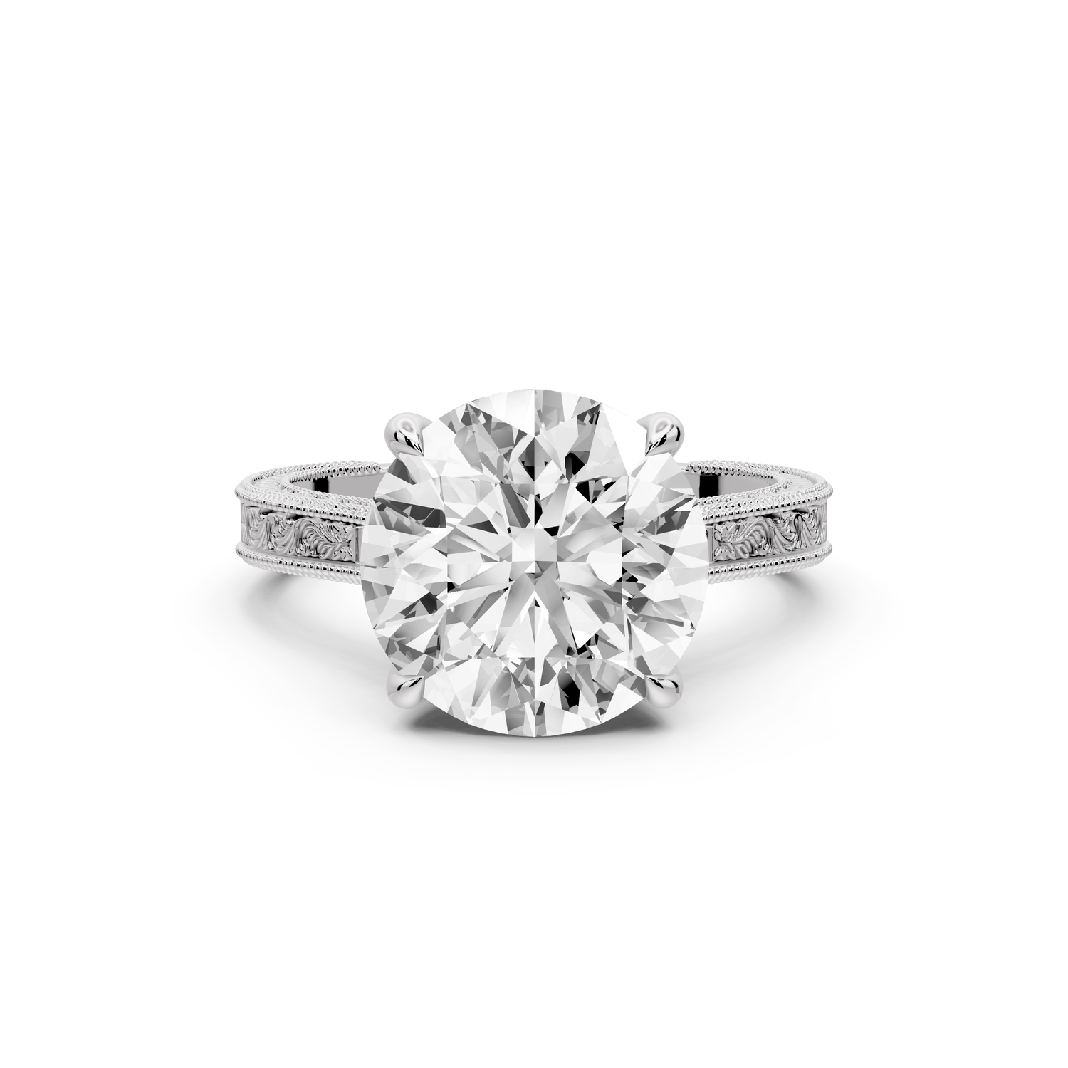 Daniel - 4ct platinum Round Vintage-Inspired Solitaire Engagement Ring with Hand-Engraved Milgrain Band