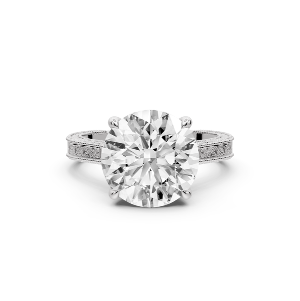 Daniel - 4ct platinum Round Vintage-Inspired Solitaire Engagement Ring with Hand-Engraved Milgrain Band