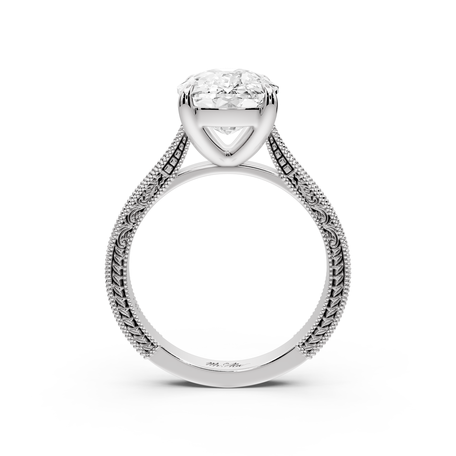 Daniel - 5ct platinum Ecushion Vintage-Inspired Solitaire Engagement Ring with Hand-Engraved Milgrain Band