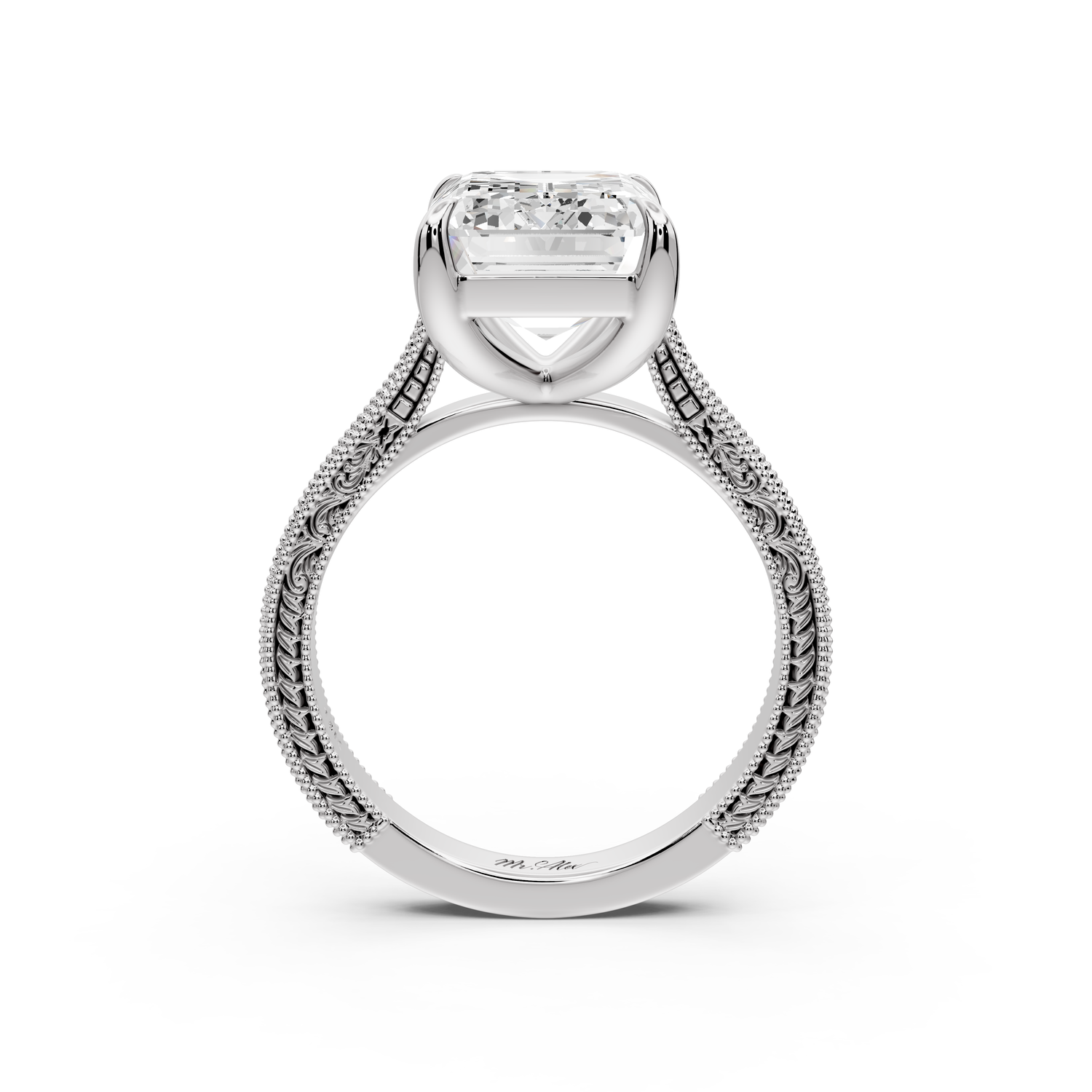 Daniel - 5ct platinum Emerald Vintage-Inspired Solitaire Engagement Ring with Hand-Engraved Milgrain Band