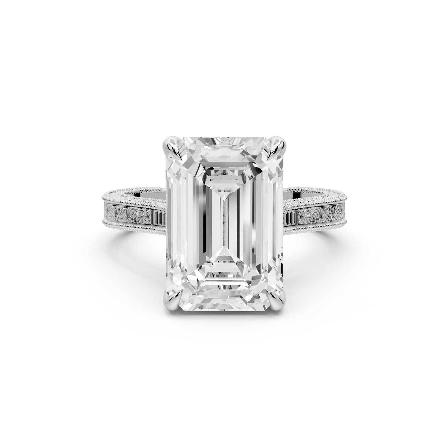 Daniel - 5ct platinum Emerald Vintage-Inspired Solitaire Engagement Ring with Hand-Engraved Milgrain Band