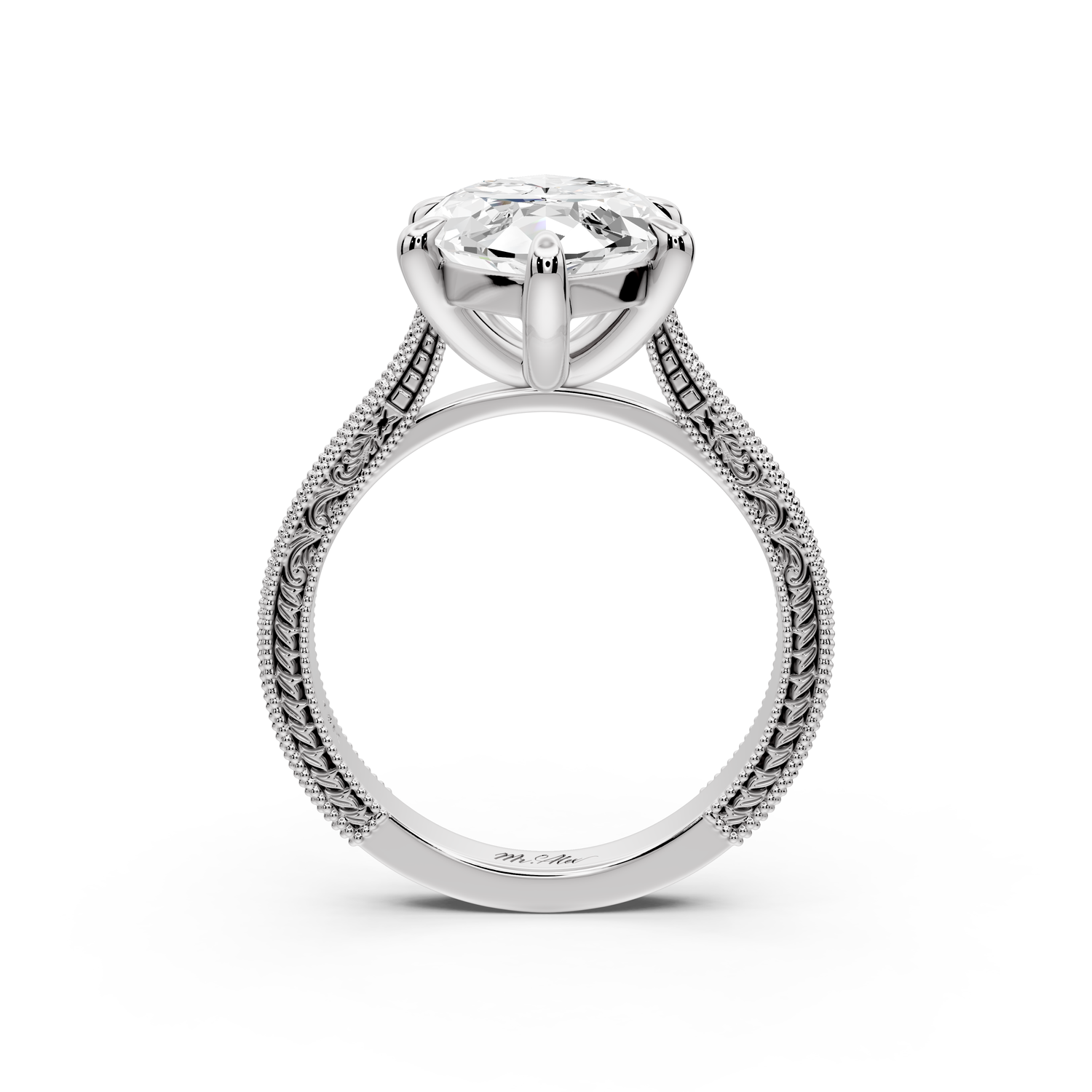 Daniel - 5ct platinum Marquise Vintage-Inspired Solitaire Engagement Ring with Hand-Engraved Milgrain Band
