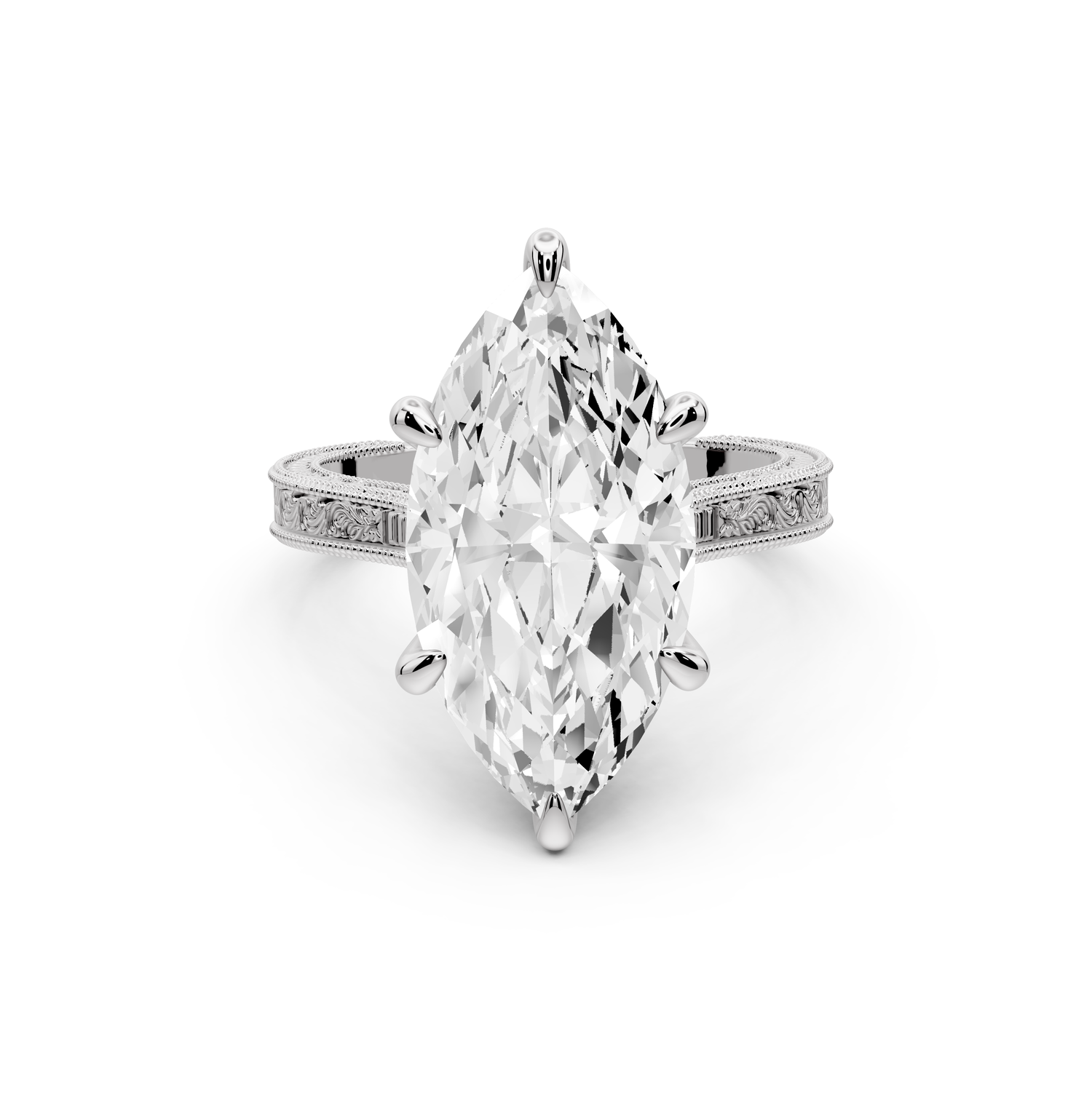 Daniel - 5ct platinum Marquise Vintage-Inspired Solitaire Engagement Ring with Hand-Engraved Milgrain Band