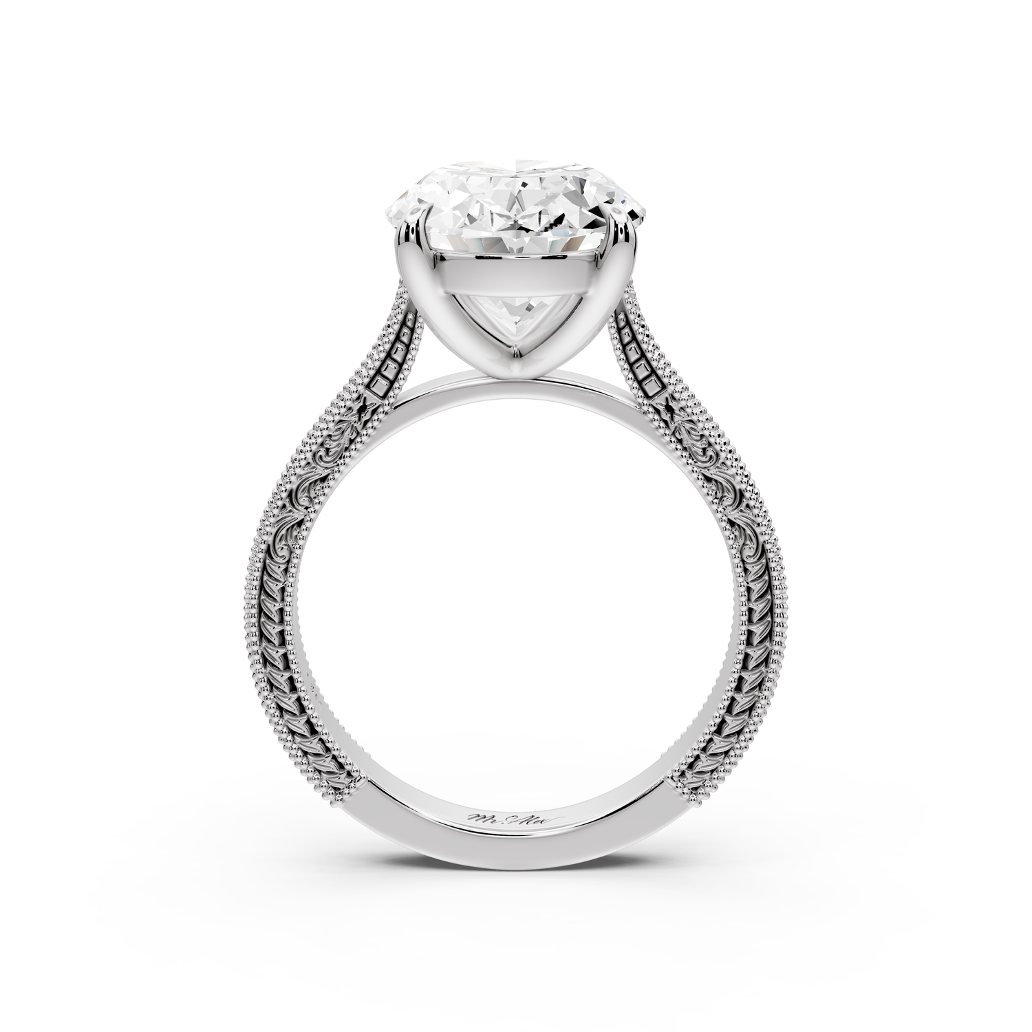 Daniel - 5ct platinum Oval Vintage-Inspired Solitaire Engagement Ring with Hand-Engraved Milgrain Band