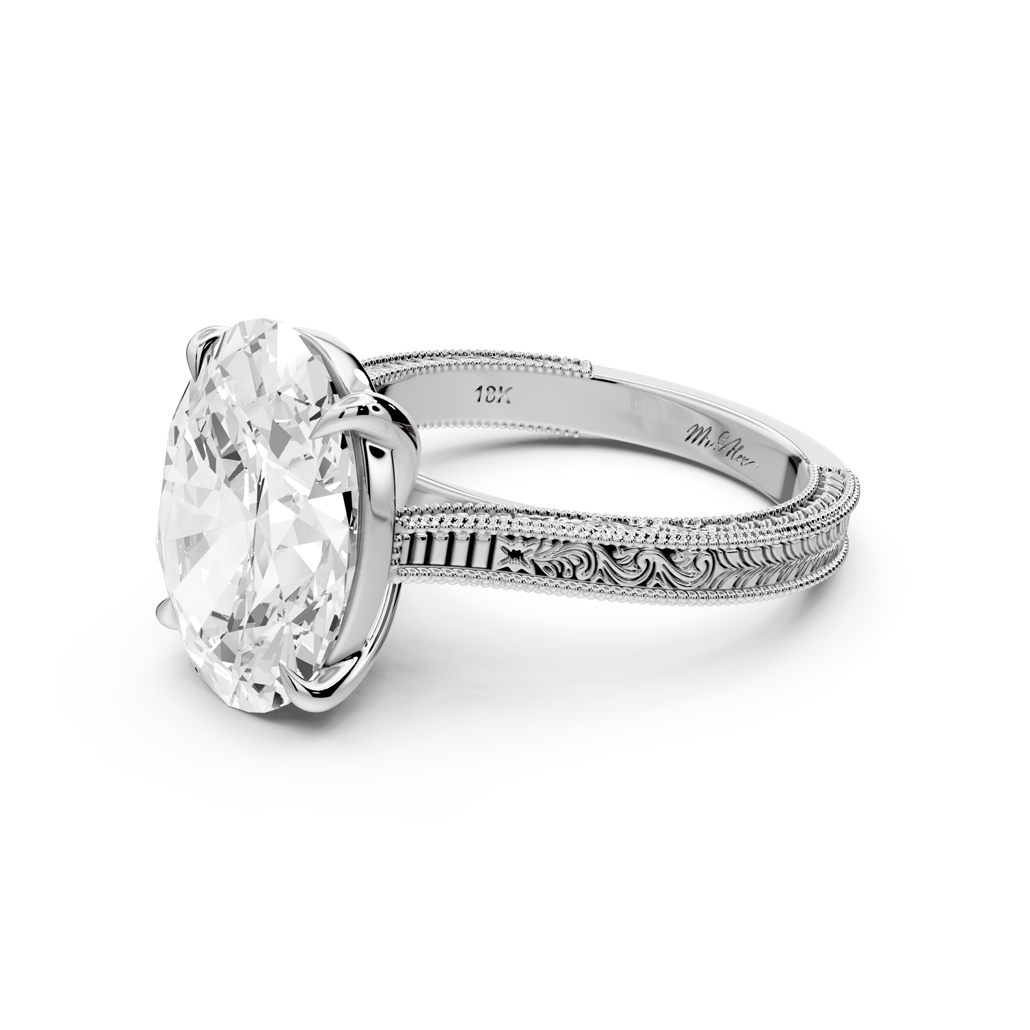 Daniel - 5ct platinum Oval Vintage-Inspired Solitaire Engagement Ring with Hand-Engraved Milgrain Band