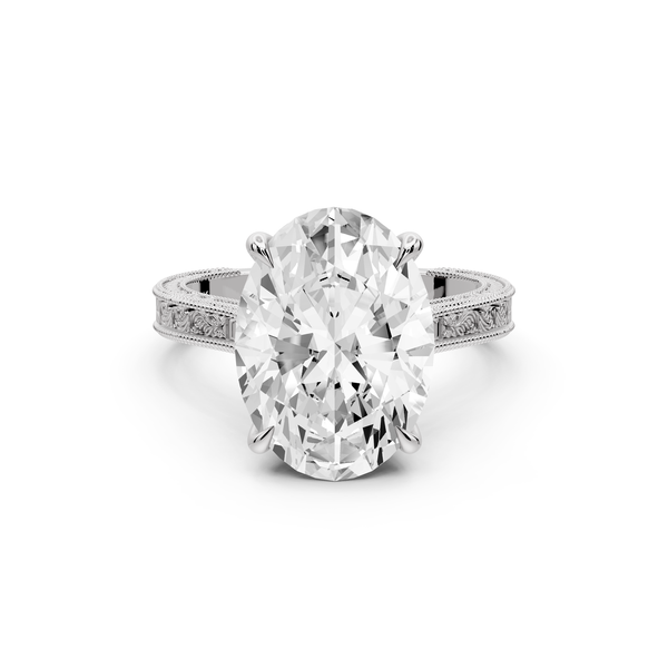 Daniel - 5ct platinum Oval Vintage-Inspired Solitaire Engagement Ring with Hand-Engraved Milgrain Band