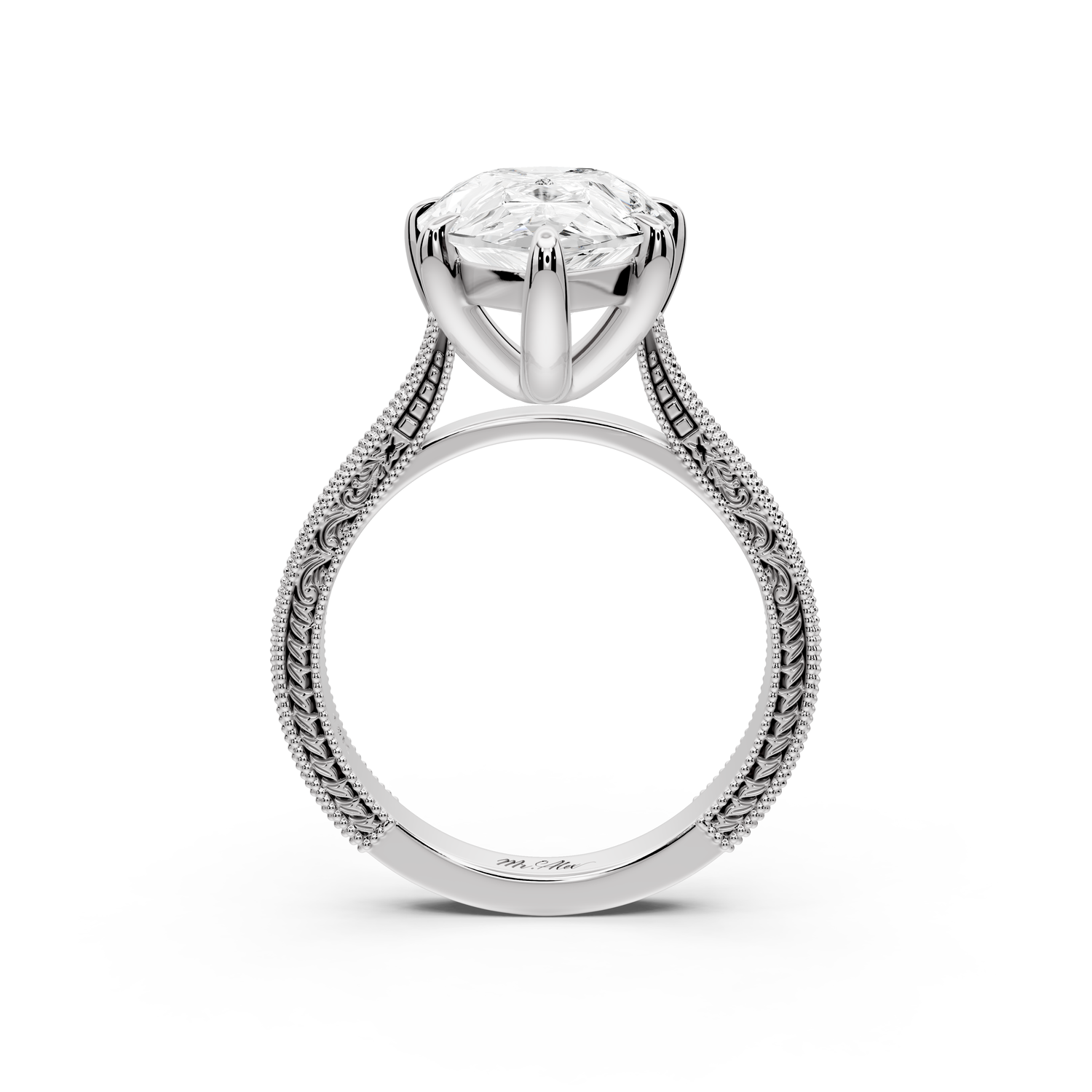 Daniel - 5ct platinum Pear Vintage-Inspired Solitaire Engagement Ring with Hand-Engraved Milgrain Band