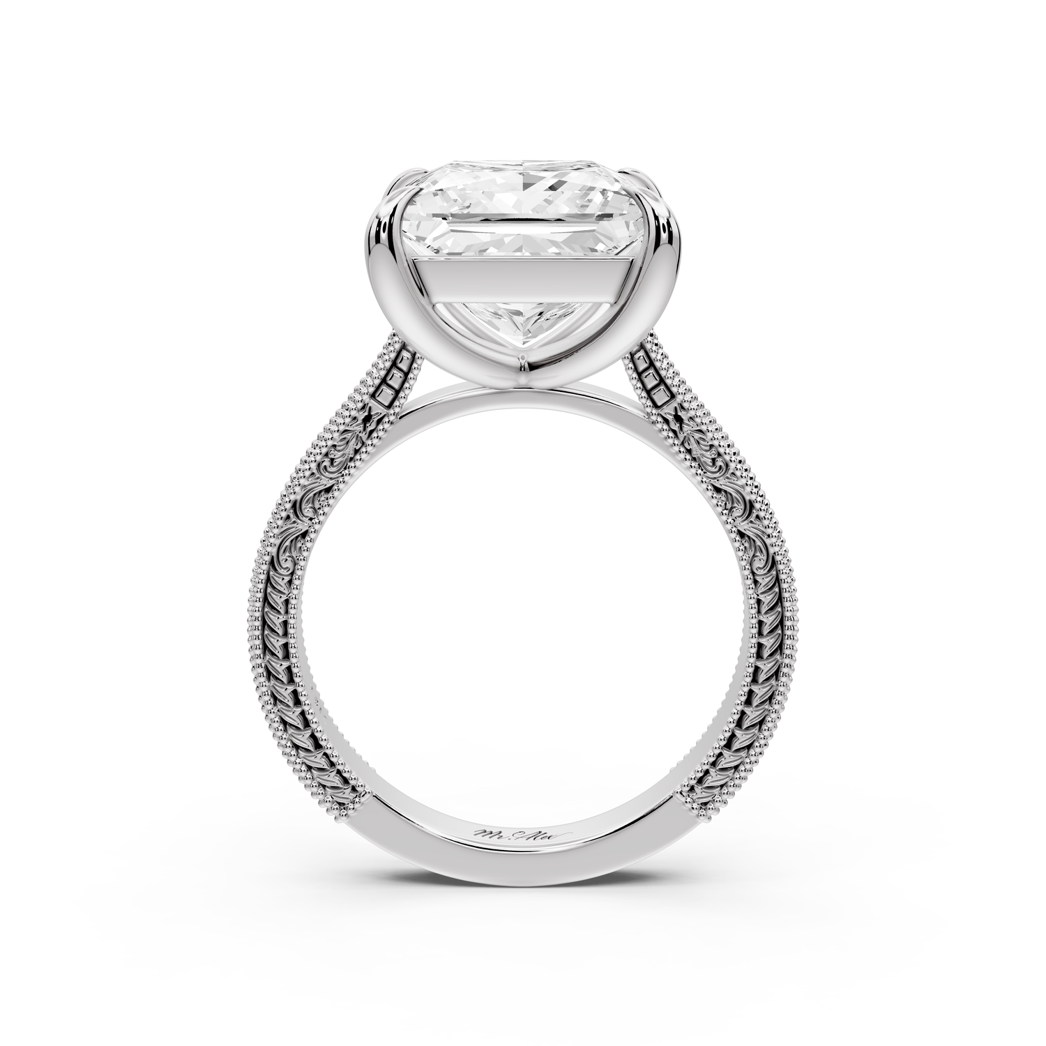 Daniel - 5ct platinum Princess Vintage-Inspired Solitaire Engagement Ring with Hand-Engraved Milgrain Band