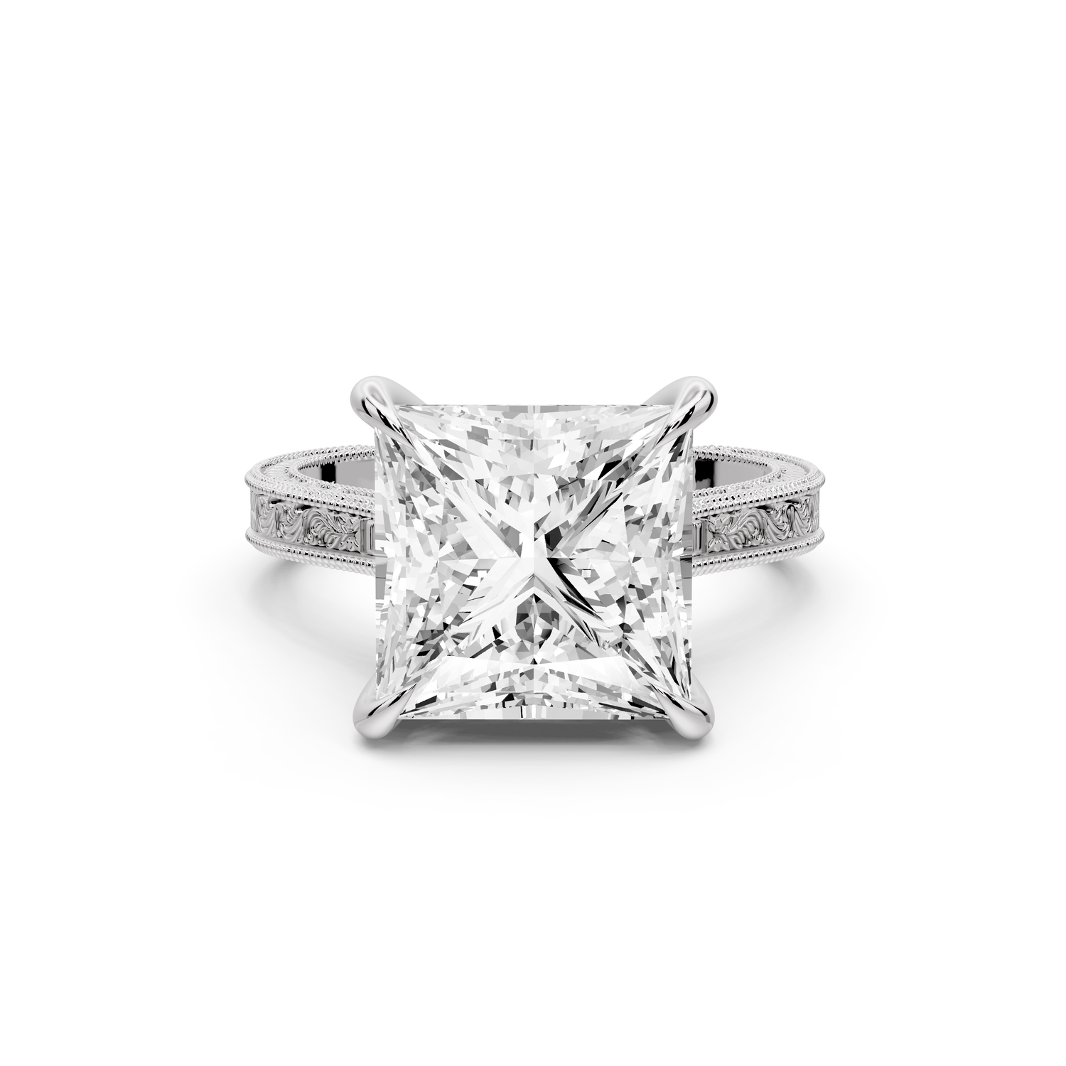 Daniel - 5ct platinum Princess Vintage-Inspired Solitaire Engagement Ring with Hand-Engraved Milgrain Band