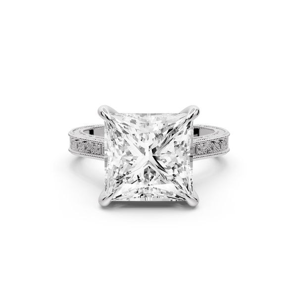 Daniel - 5ct platinum Princess Vintage-Inspired Solitaire Engagement Ring with Hand-Engraved Milgrain Band
