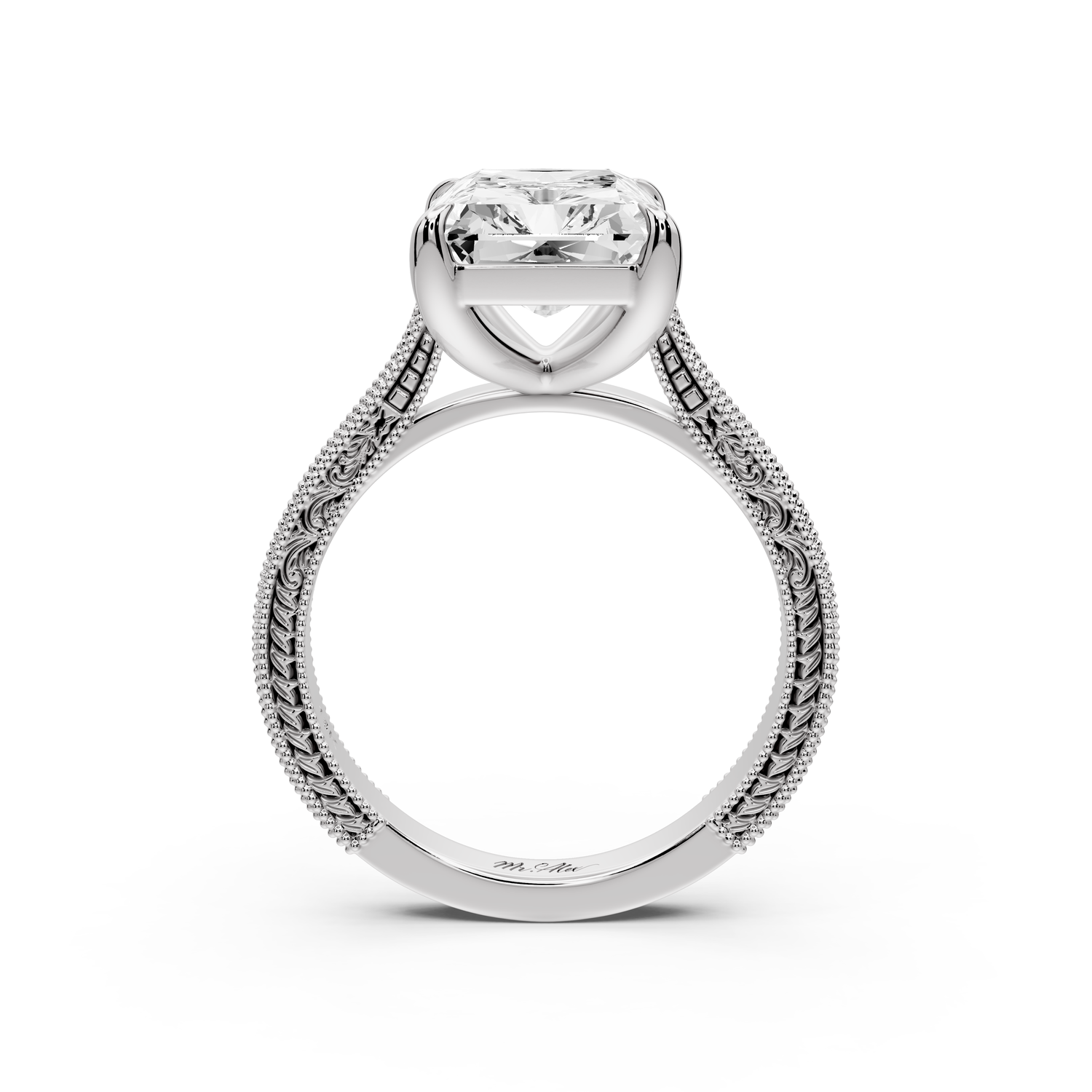 Daniel - 5ct platinum Radiant Vintage-Inspired Solitaire Engagement Ring with Hand-Engraved Milgrain Band