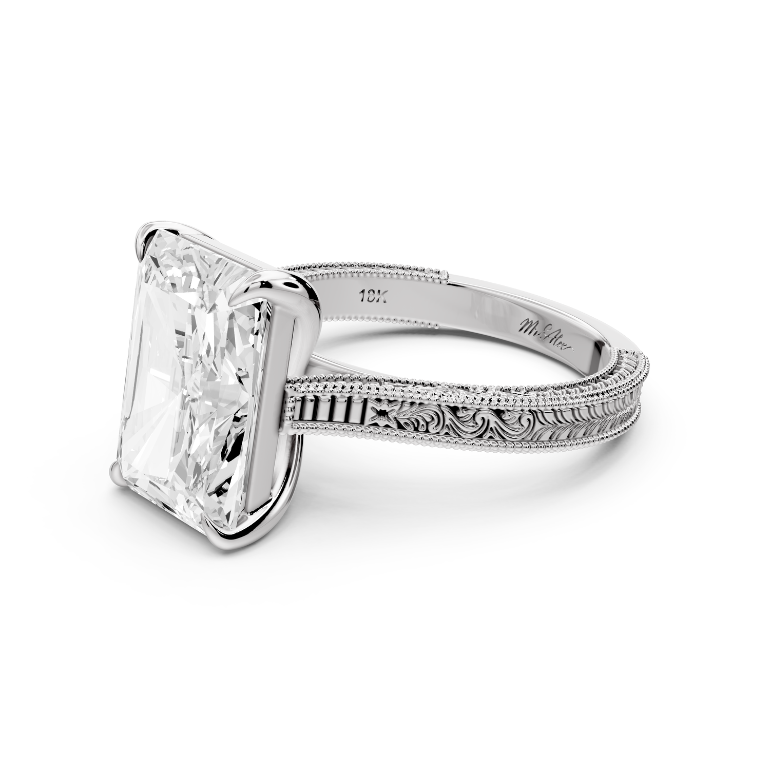 Daniel - 5ct platinum Radiant Vintage-Inspired Solitaire Engagement Ring with Hand-Engraved Milgrain Band