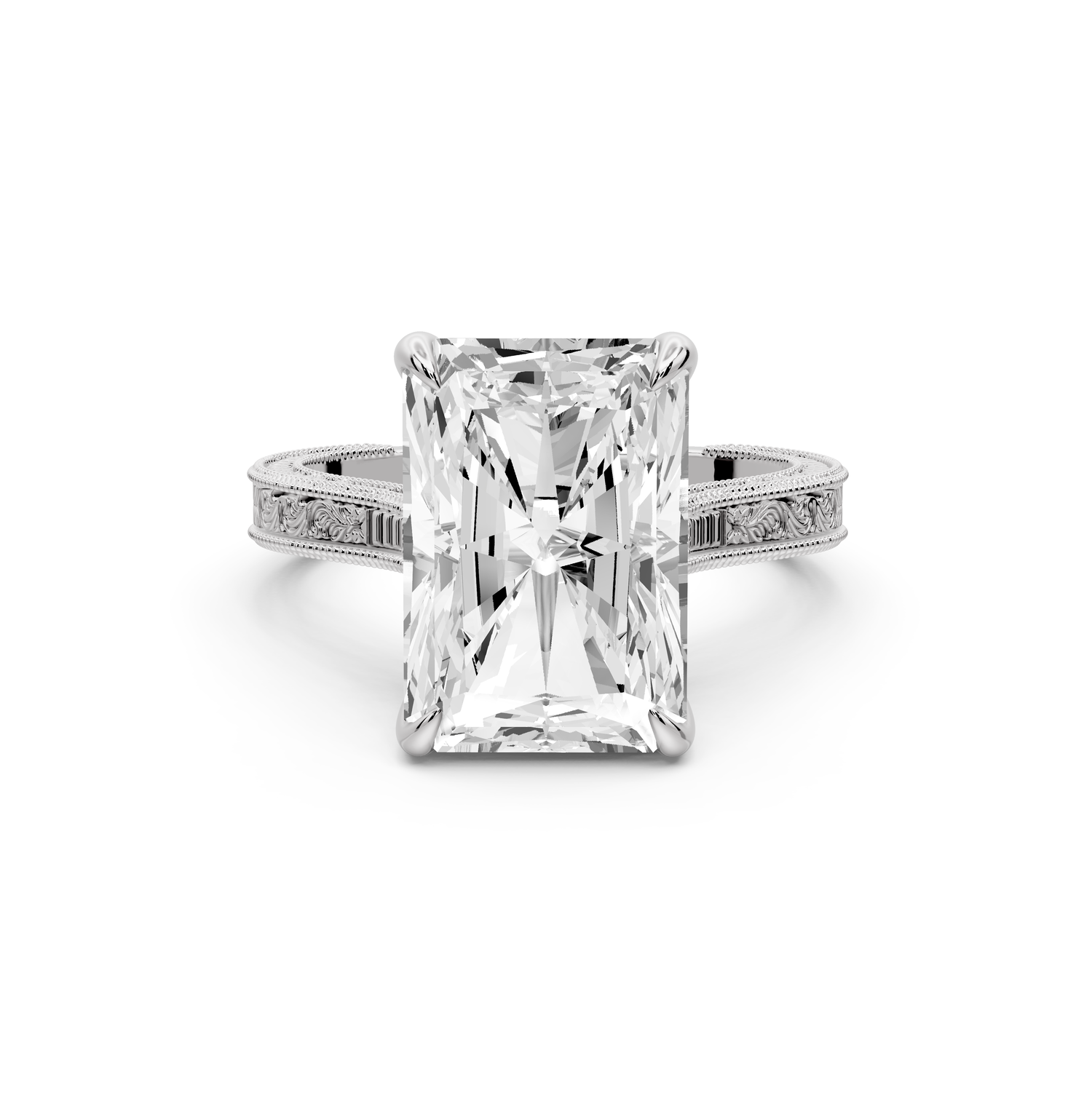 Daniel - 5ct platinum Radiant Vintage-Inspired Solitaire Engagement Ring with Hand-Engraved Milgrain Band