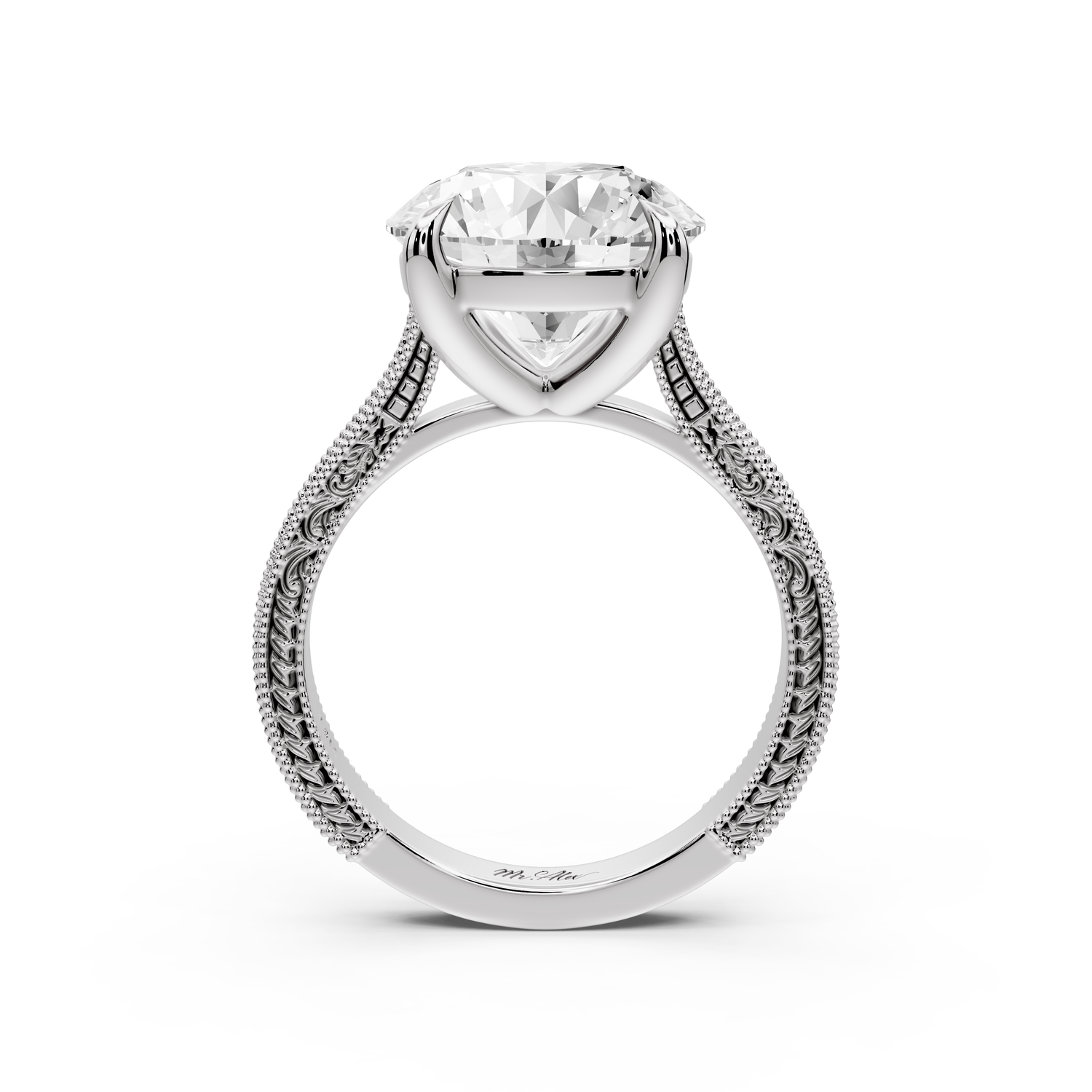 Daniel - 5ct platinum Round Vintage-Inspired Solitaire Engagement Ring with Hand-Engraved Milgrain Band