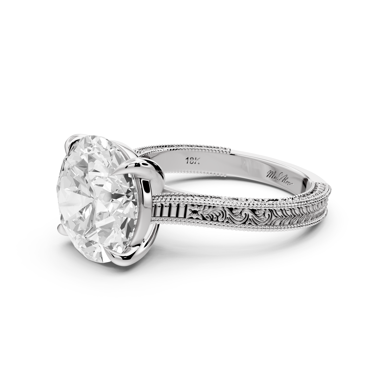 Daniel - 5ct platinum Round Vintage-Inspired Solitaire Engagement Ring with Hand-Engraved Milgrain Band